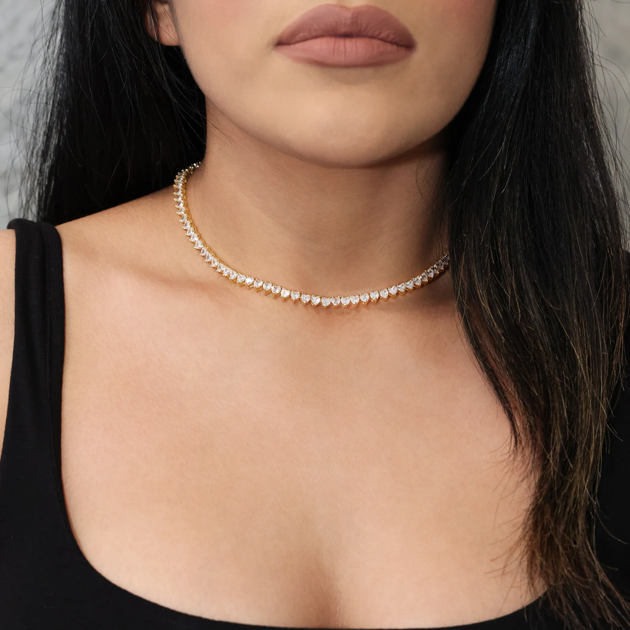5mm Heart Tennis Necklace - Gold