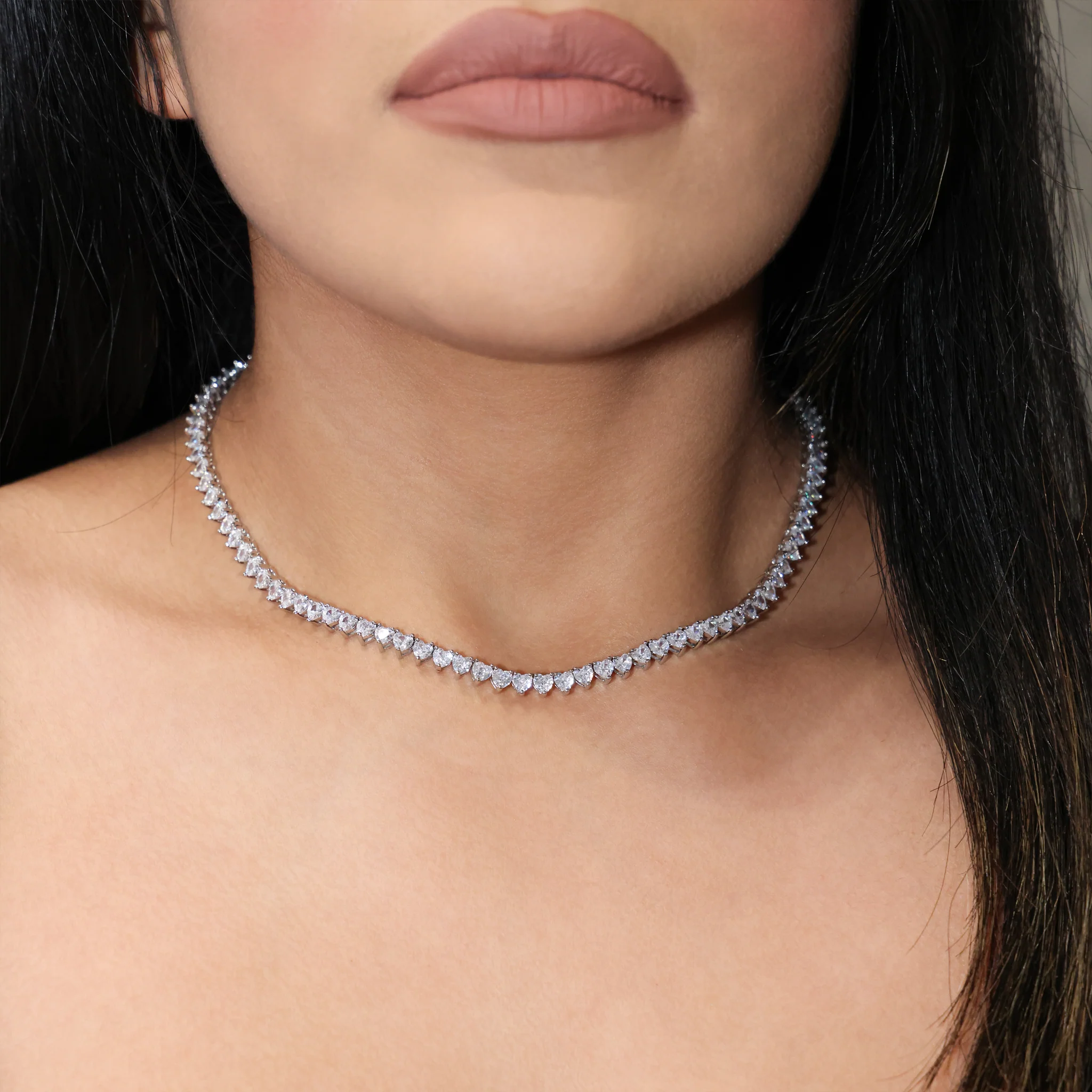 5mm Heart Tennis Necklace - White Gold - Image 2
