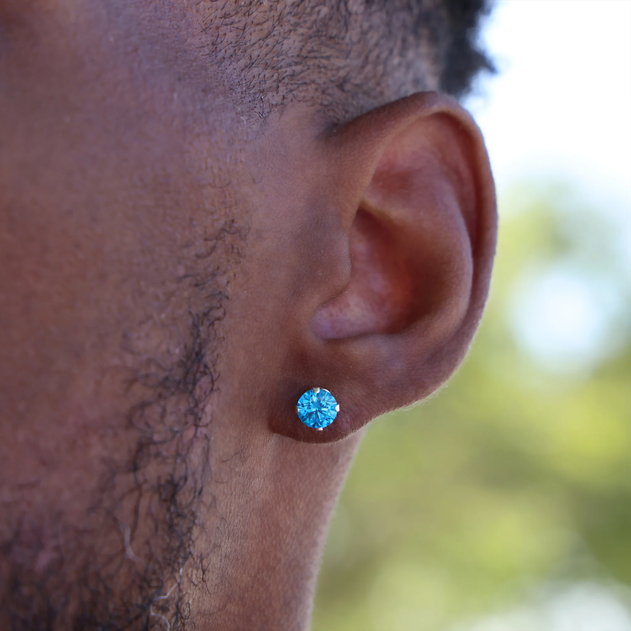 6mm Round Blue Topaz CZ Stud Earrings - 925 Silver - Image 2
