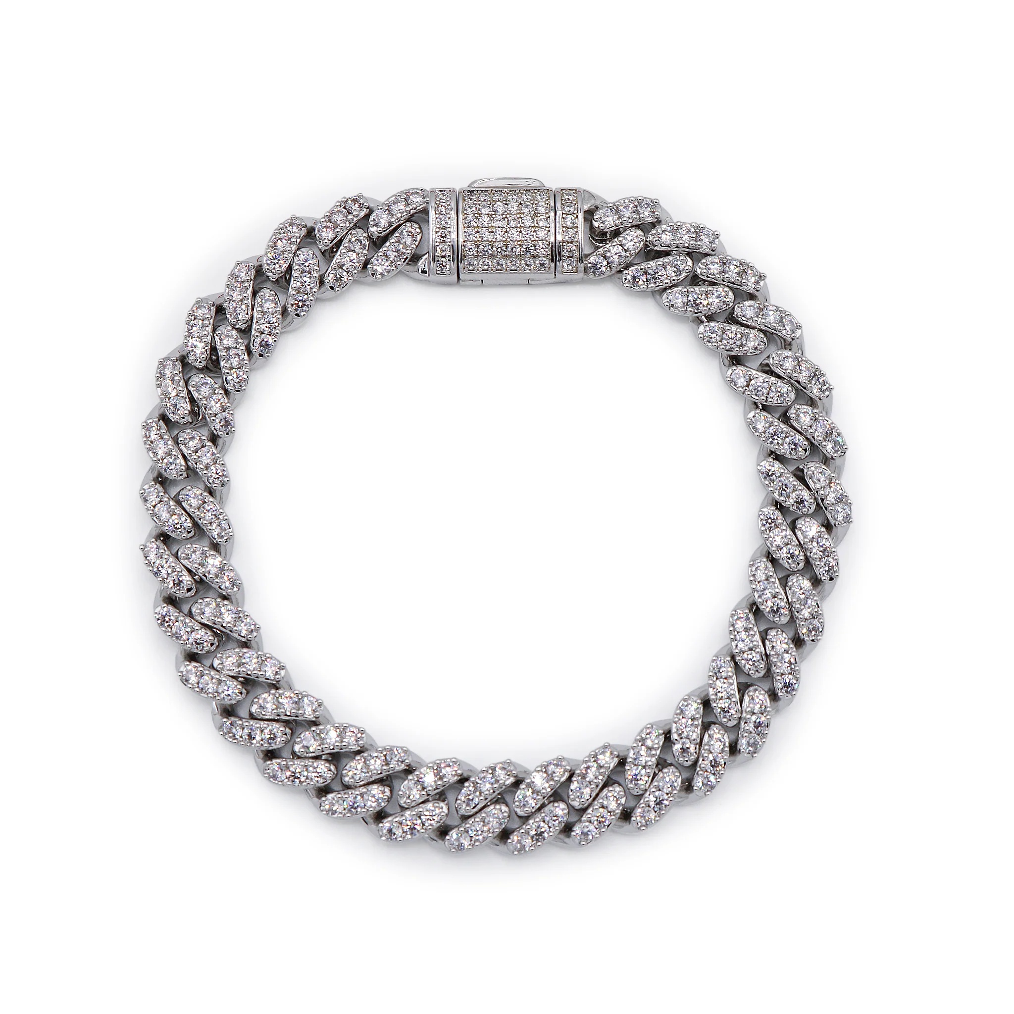 8mm Iced Out Cuban Bracelet - White Gold - Image 3