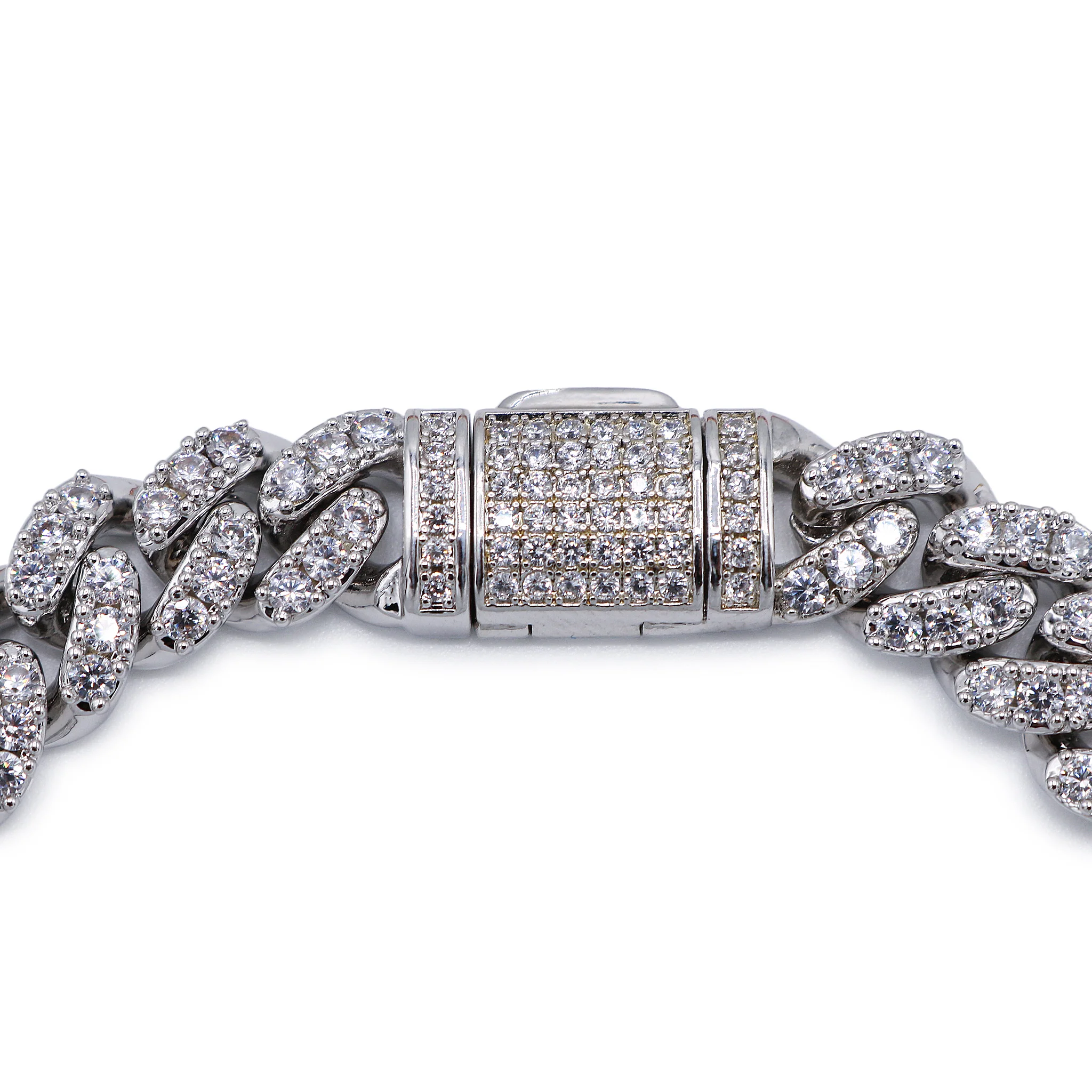 8mm Iced Out Cuban Bracelet - White Gold - Image 4