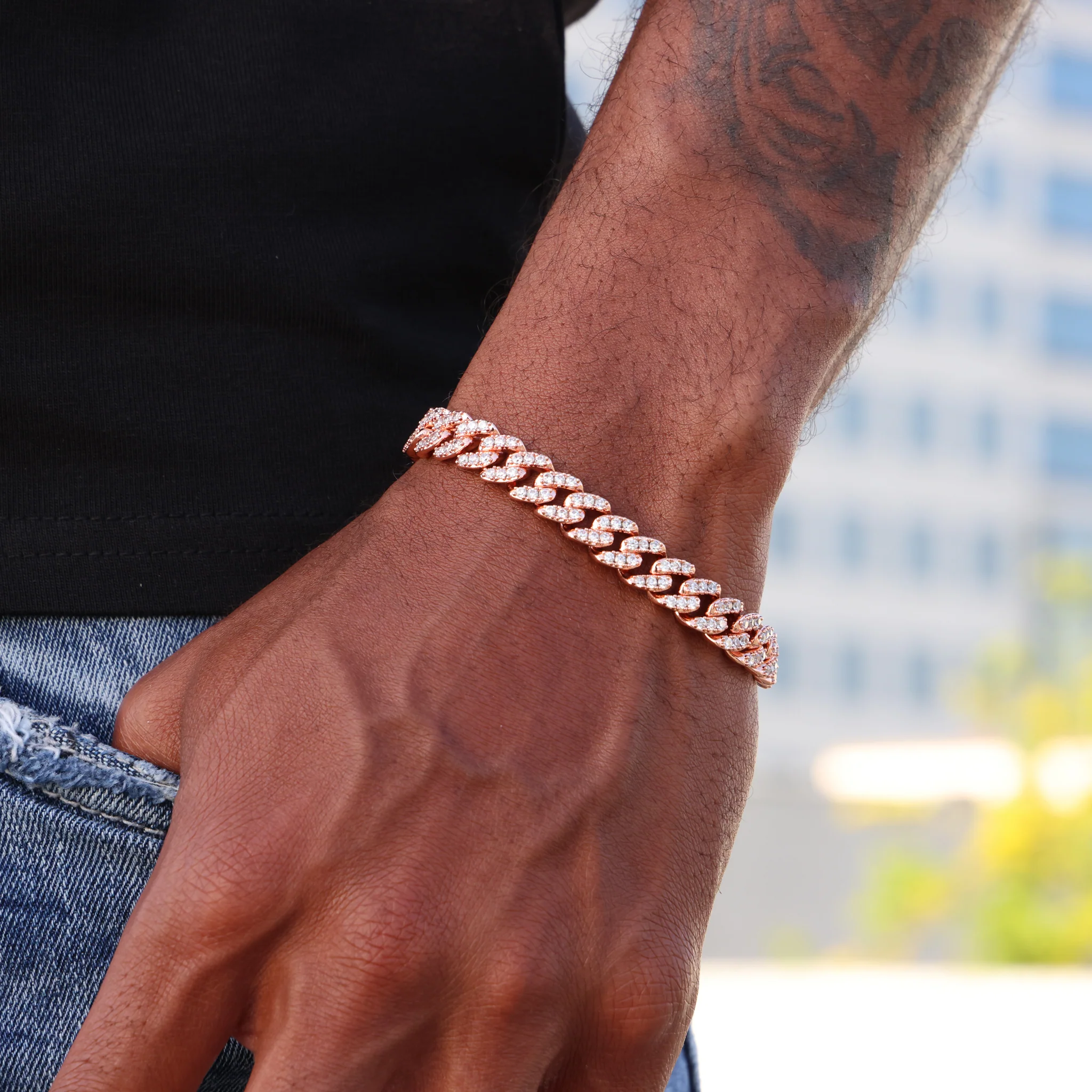 8mm Iced Out Cuban Bracelet - Rose Gold - Image 2