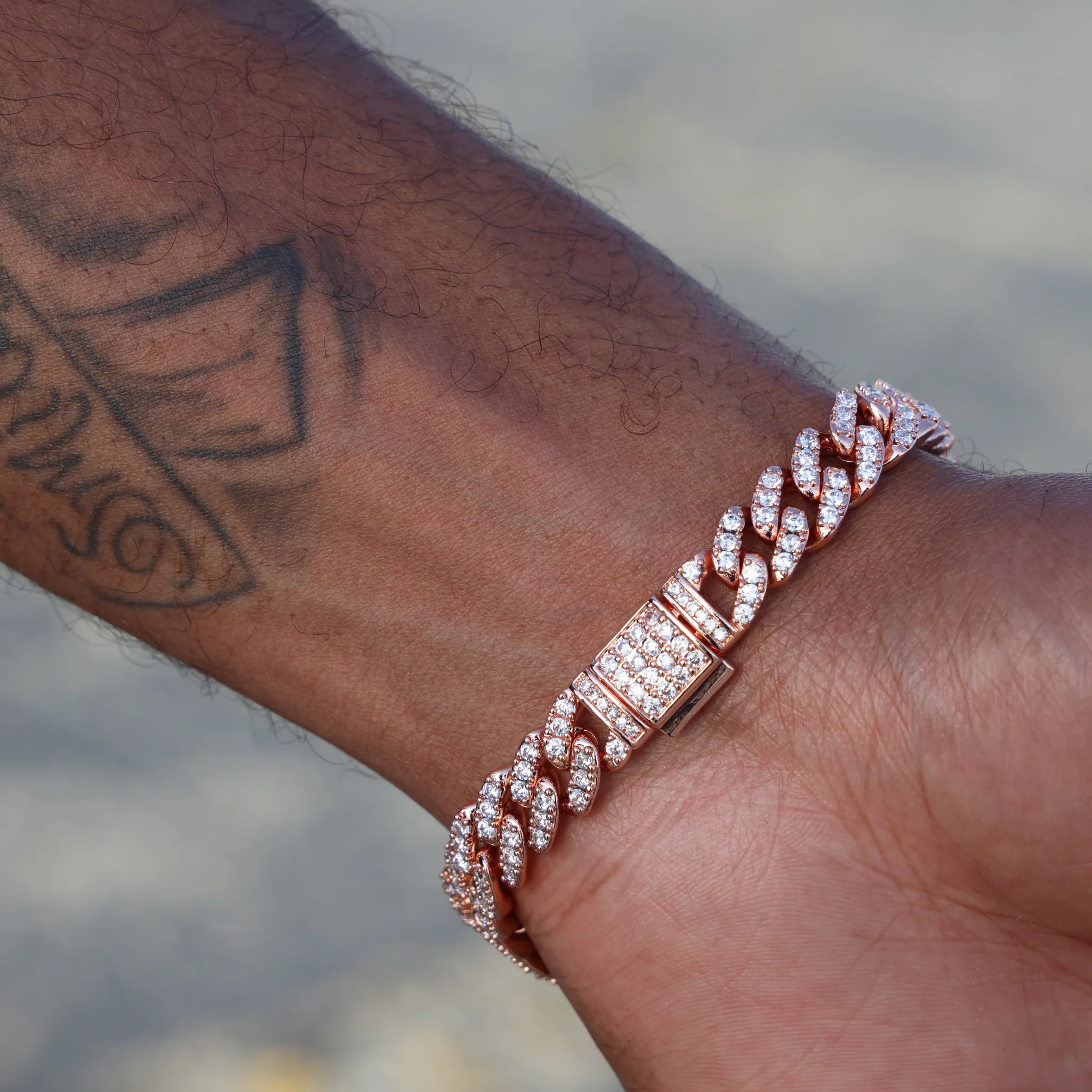 8mm Iced Out Cuban Bracelet - Rose Gold - Image 3