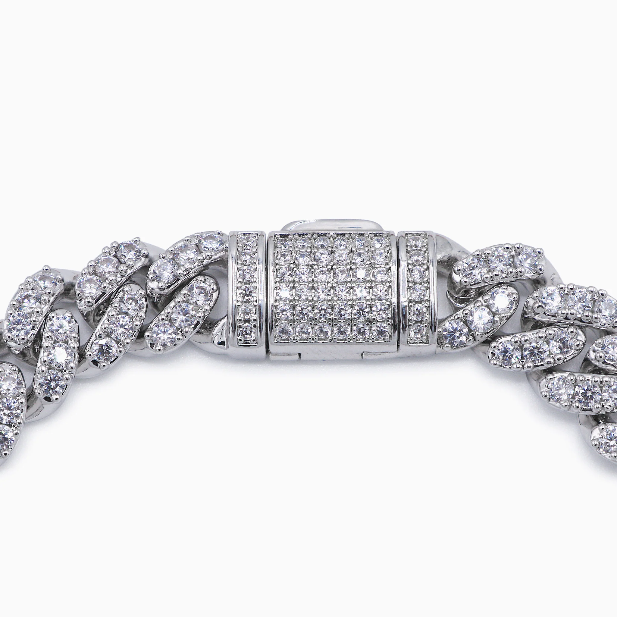 8mm Iced Out Cuban Bracelet - White Gold - Image 3