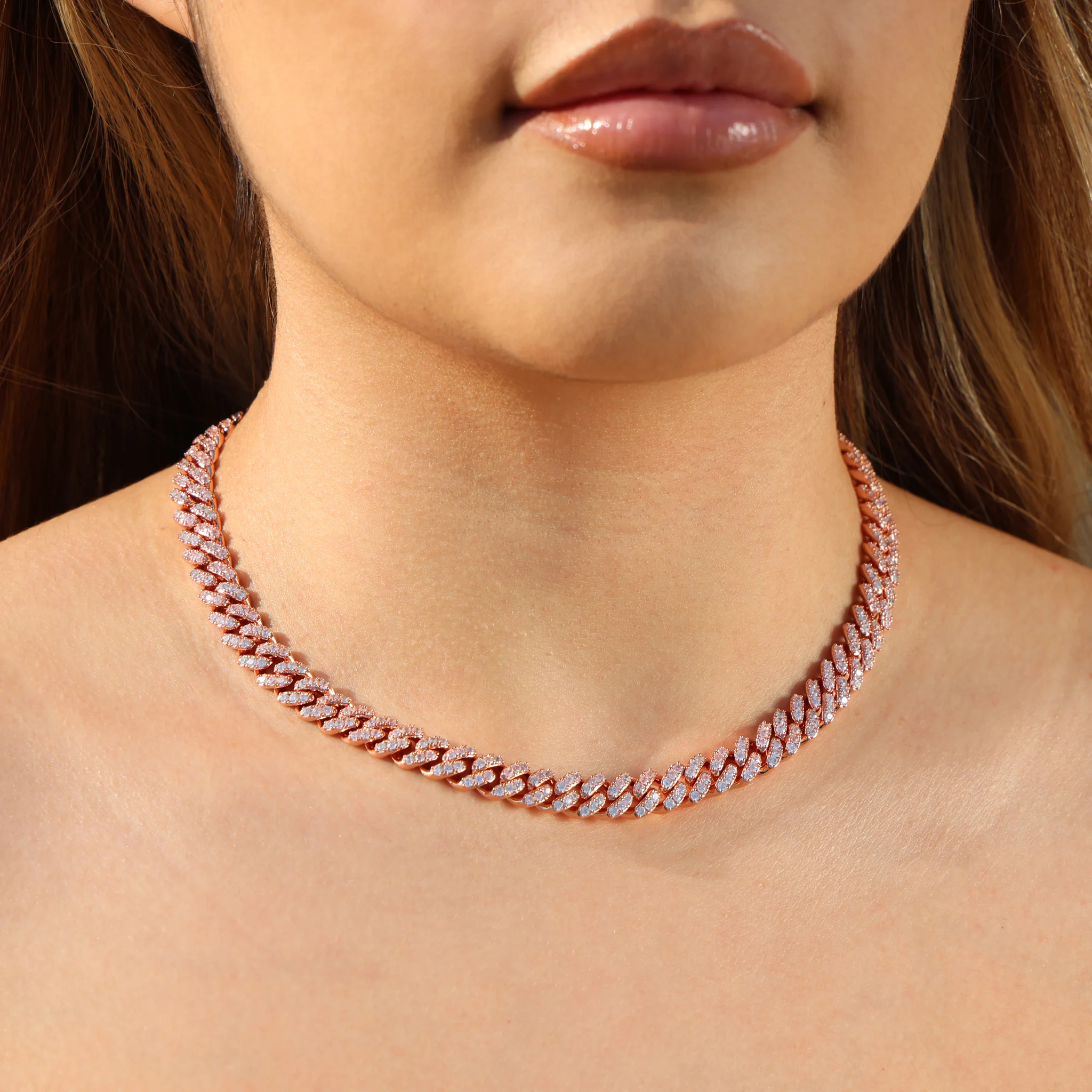 8mm Iced out Cuban Necklace - Rose Gold - Image 2