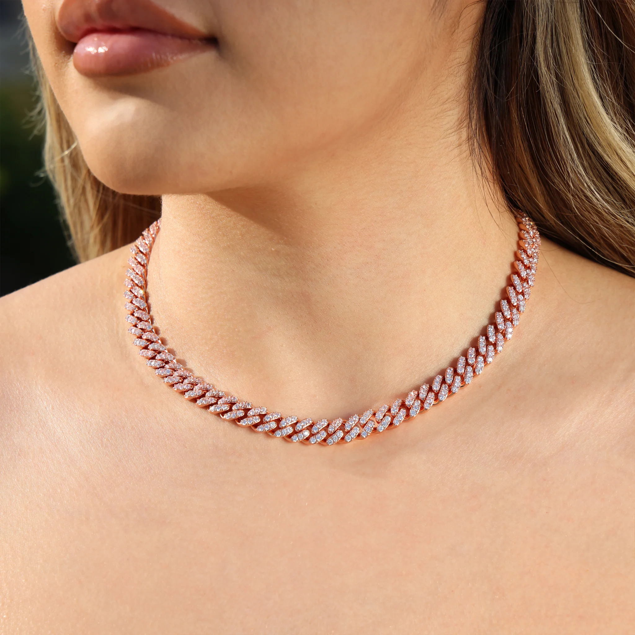 8mm Iced out Cuban Necklace - Rose Gold - Image 3