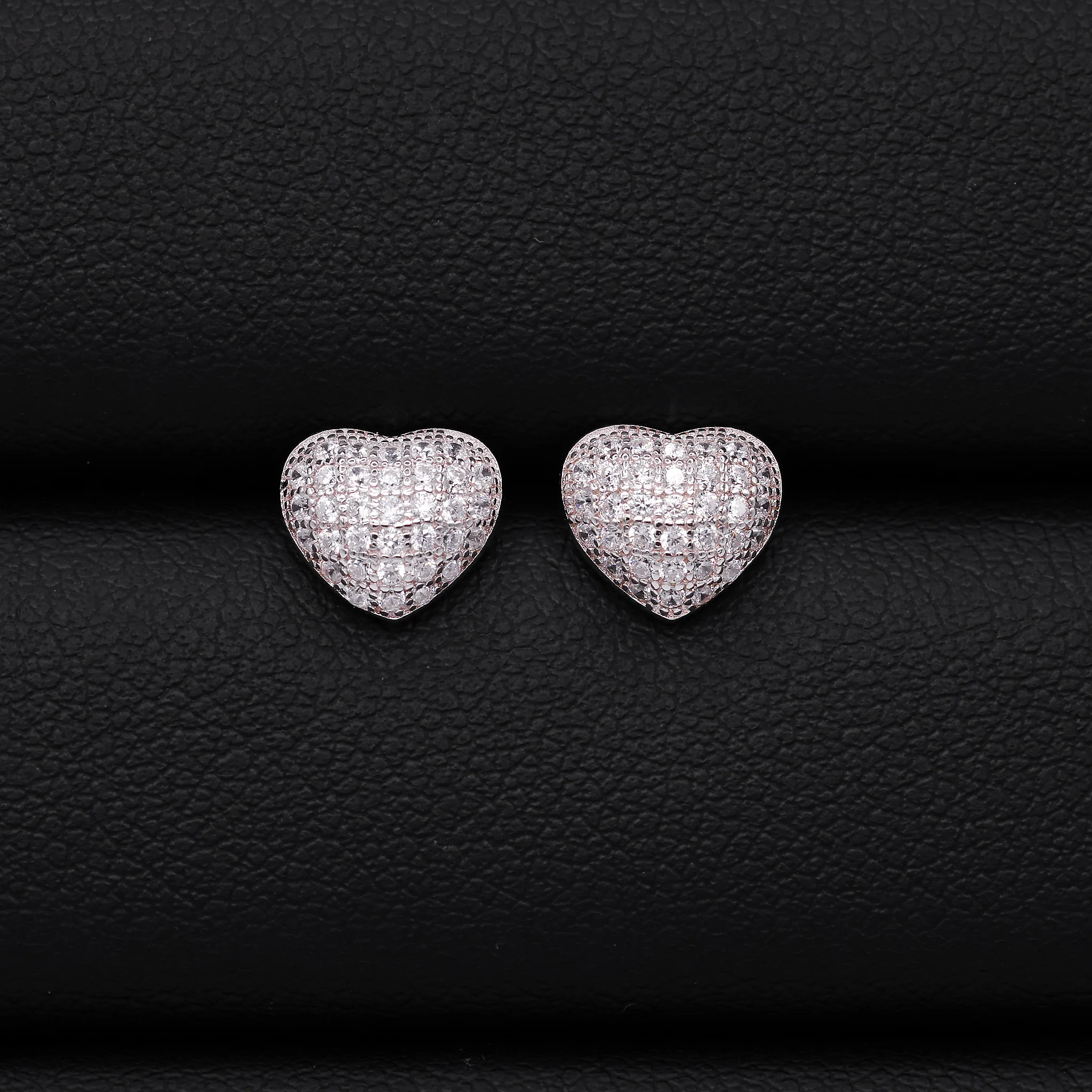 Iced Out Heart Earrings - 925 Silver - Image 2