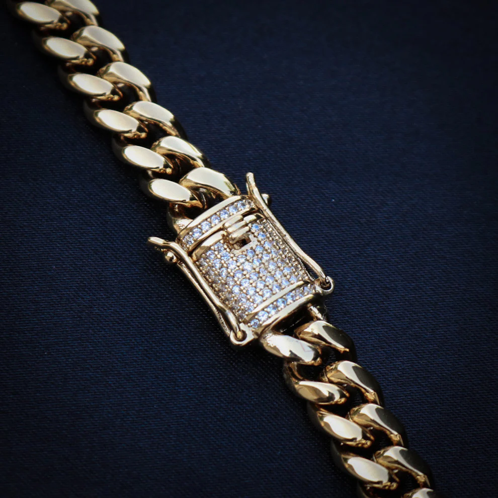 8mm Miami Cuban Chain (Iced Out Clasp) - Gold - Image 3