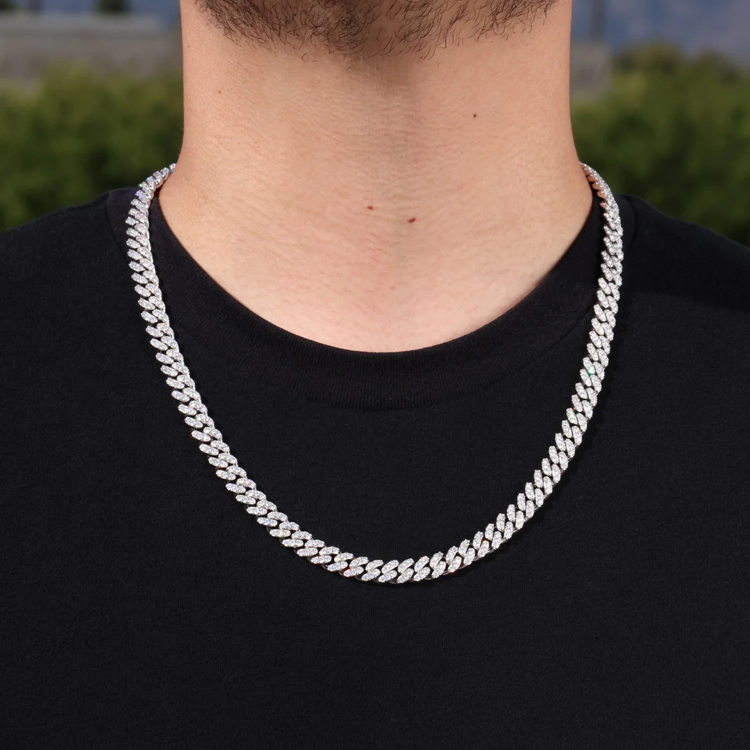8mm Moissanite Cuban Chain - 925 Silver