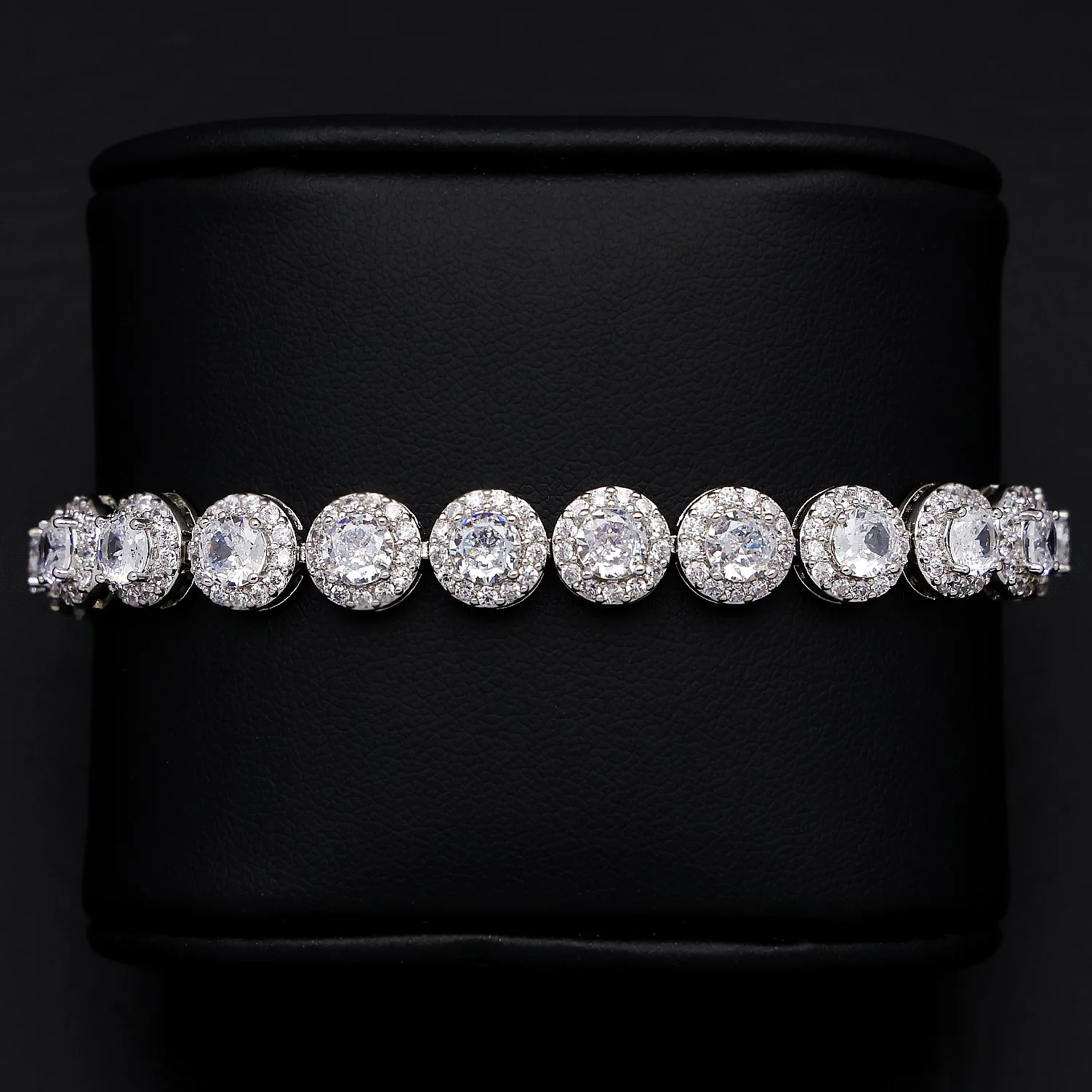 8mm Round Clustered Tennis Bracelet - White Gold - Image 2