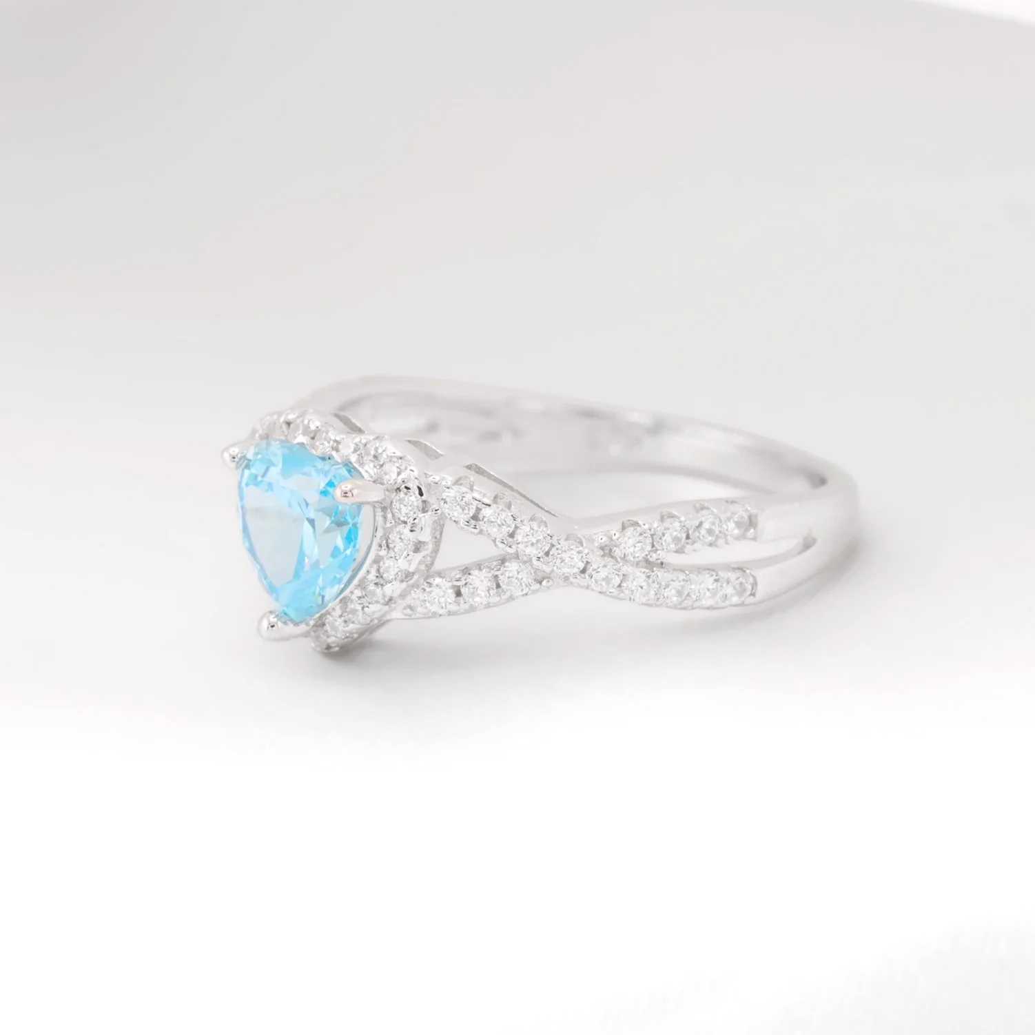 Aqua Blue Heart Infinity CZ Diamond Ring - 925 Silver - Image 3