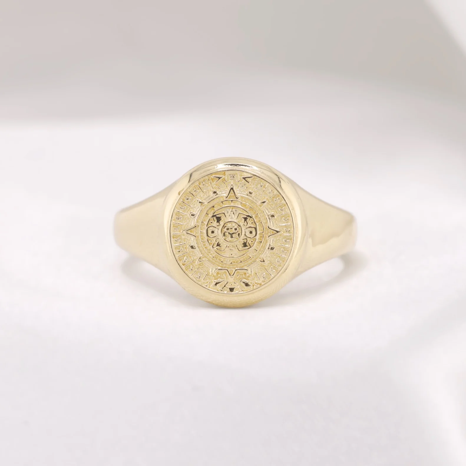 Aztec Calendar Ring - 10k Gold