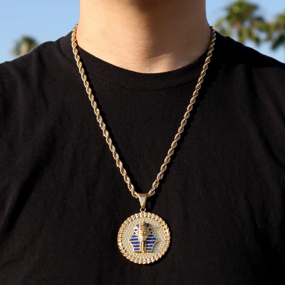 Big Egyptian Pharaoh Medallion Pendant - Gold - Image 2