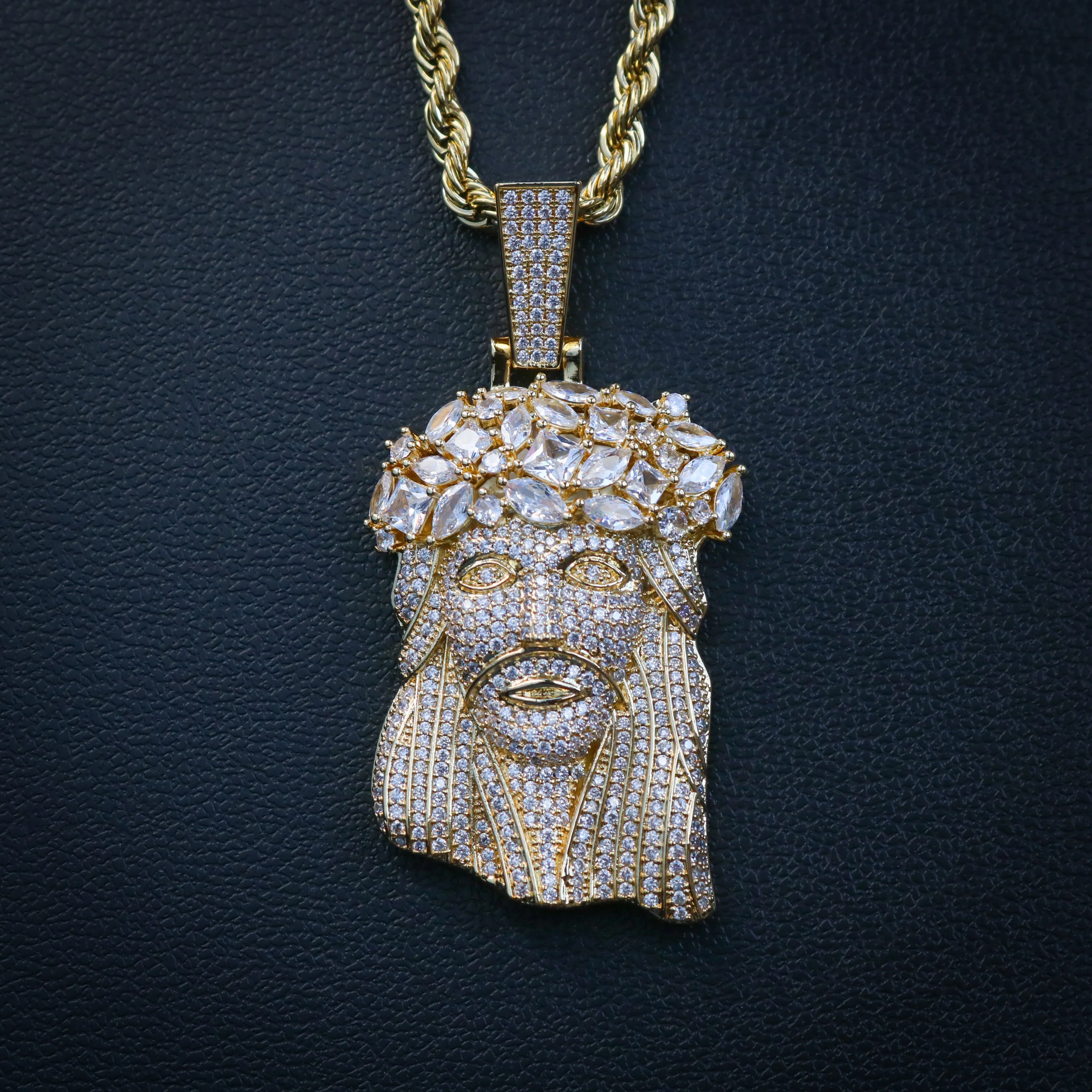 Big Gemstone Jesus Pendant - Gold - Image 2