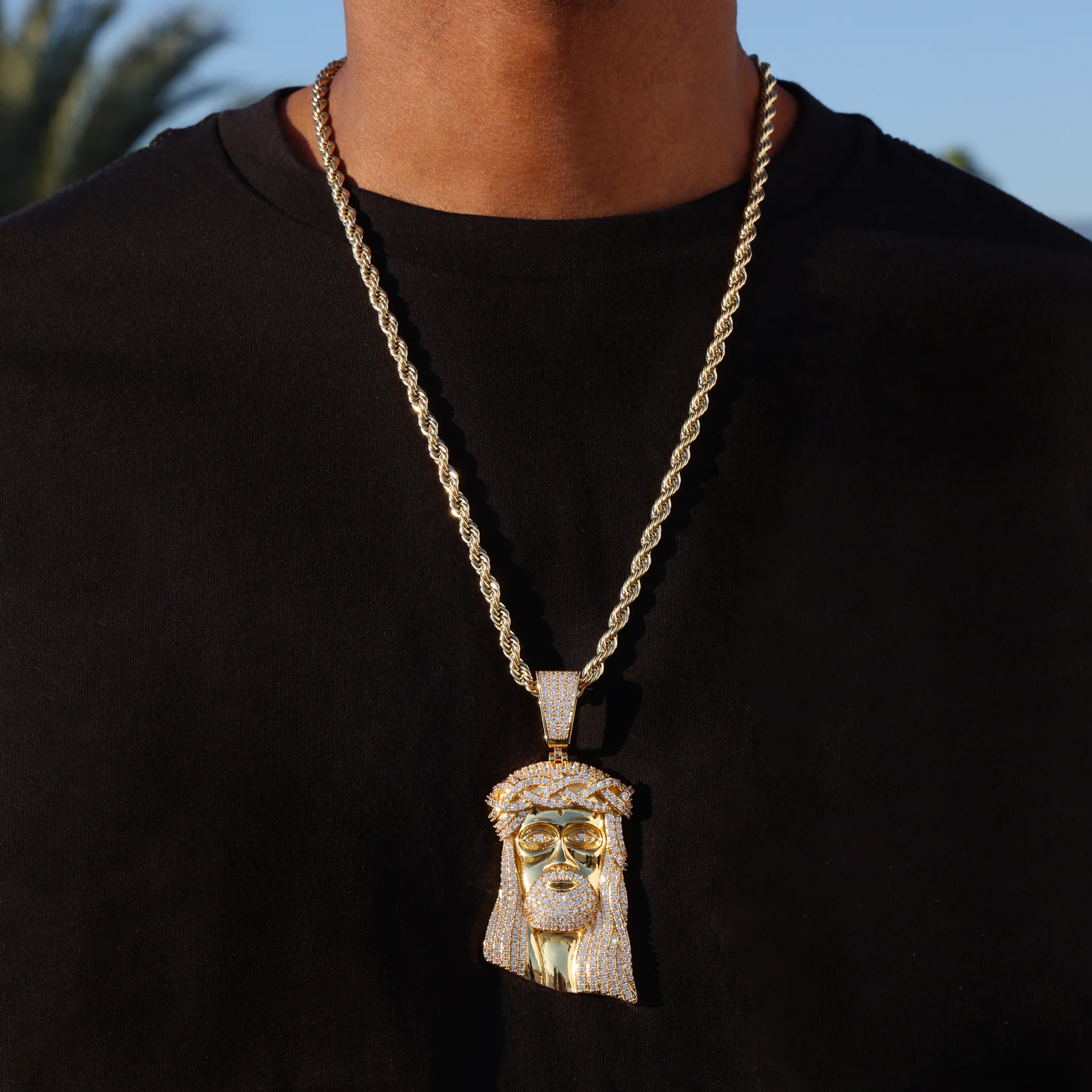 Big Jesus Head Pendant - Gold - Image 2