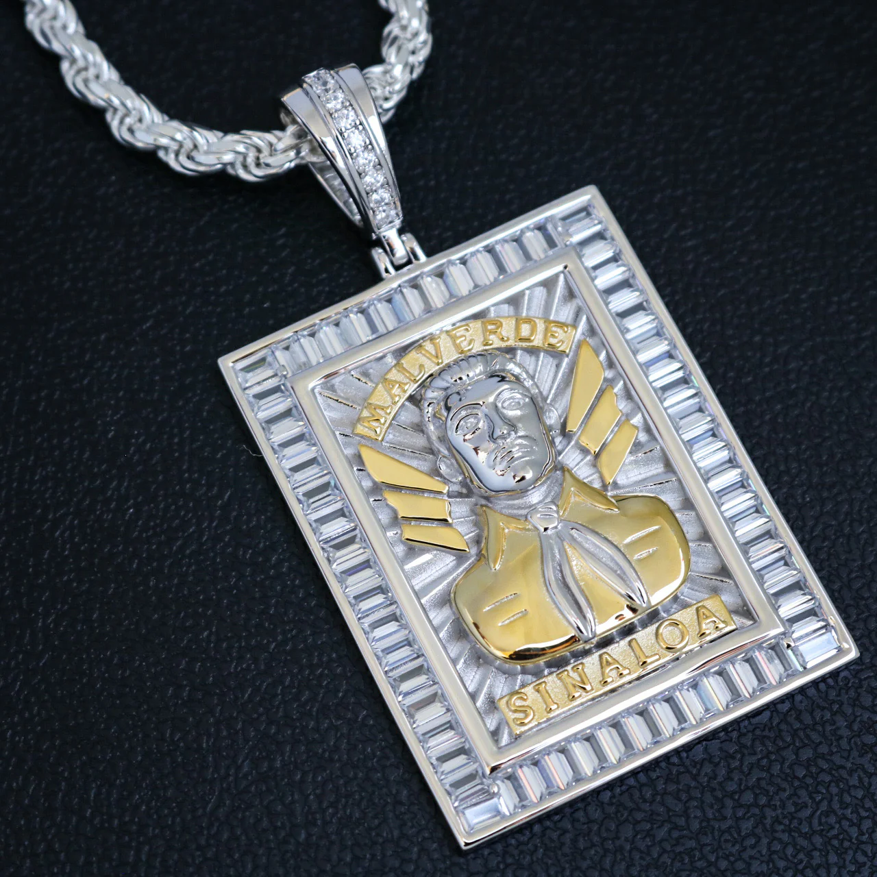 Big Moissanite Jesus Malverde Pendant - 925 Silver - Image 2