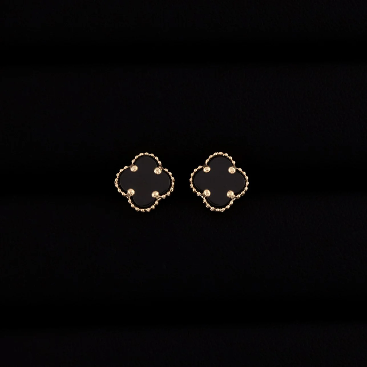 Black Clover Earrings - 14k Gold