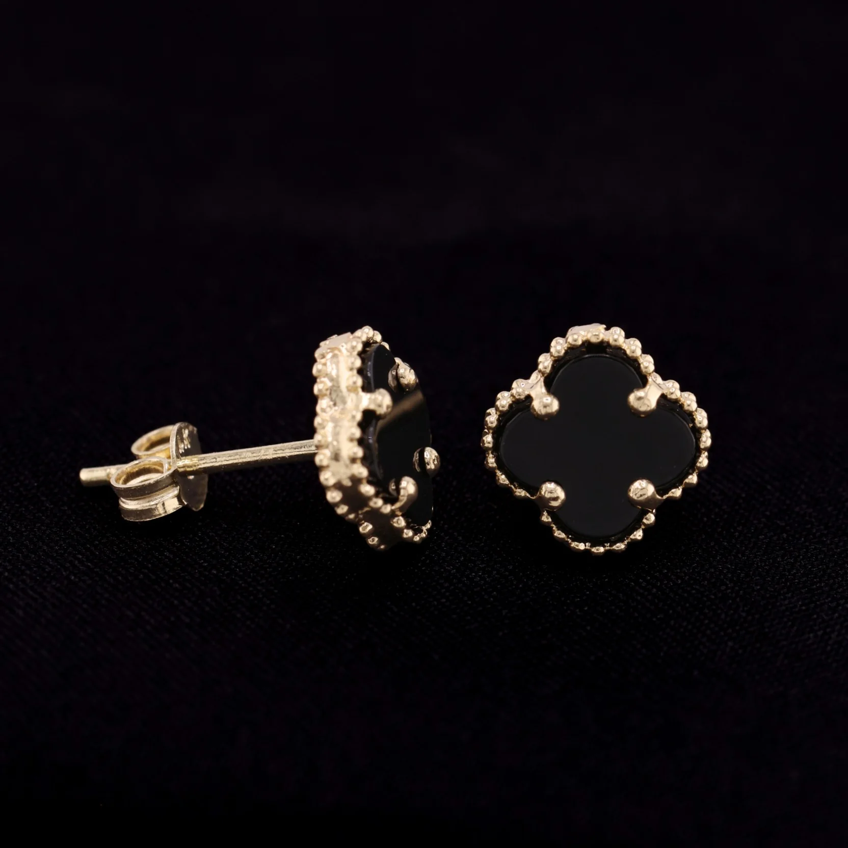Black Clover Earrings - 14k Gold - Image 2