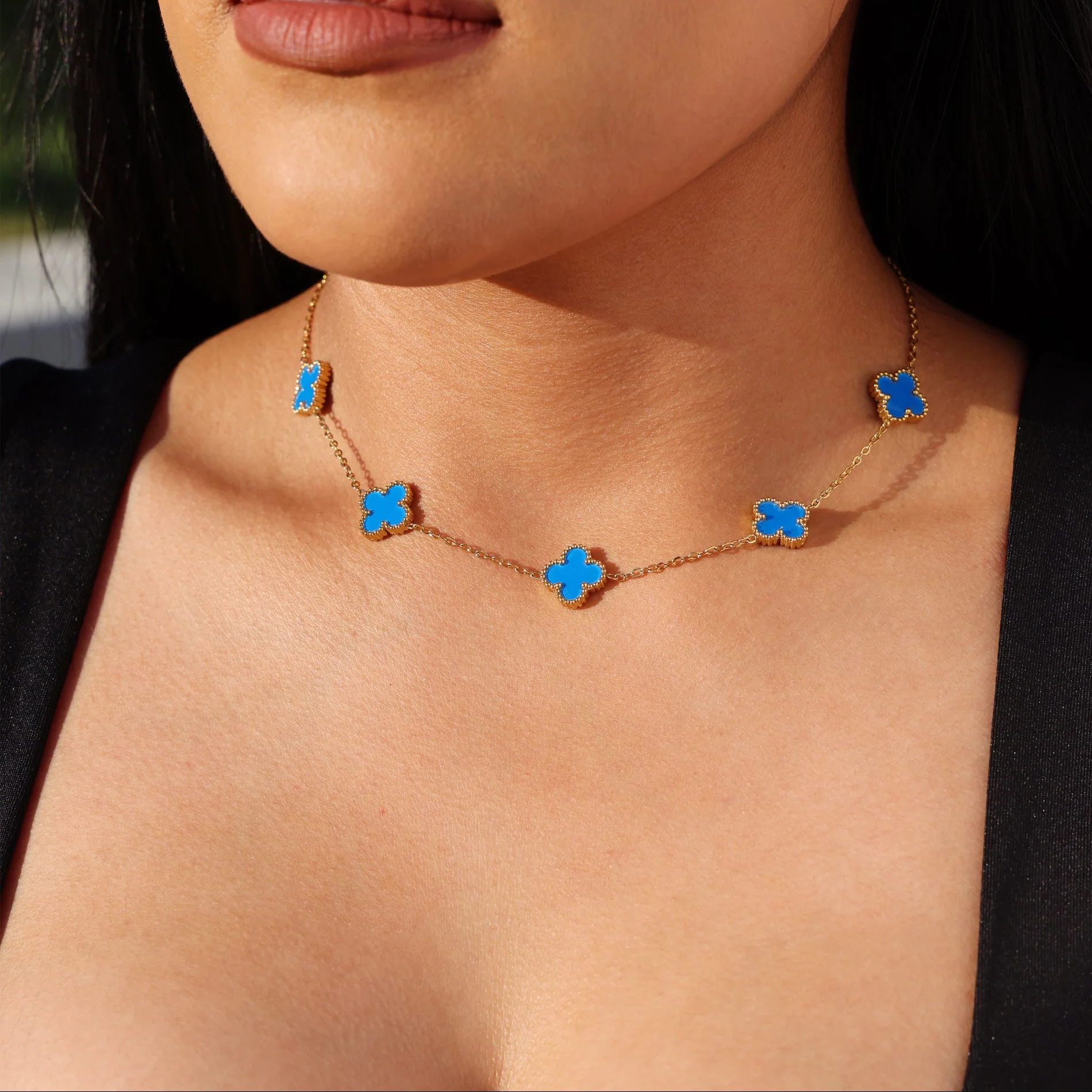 Blue Clover Necklace - Gold - Image 3