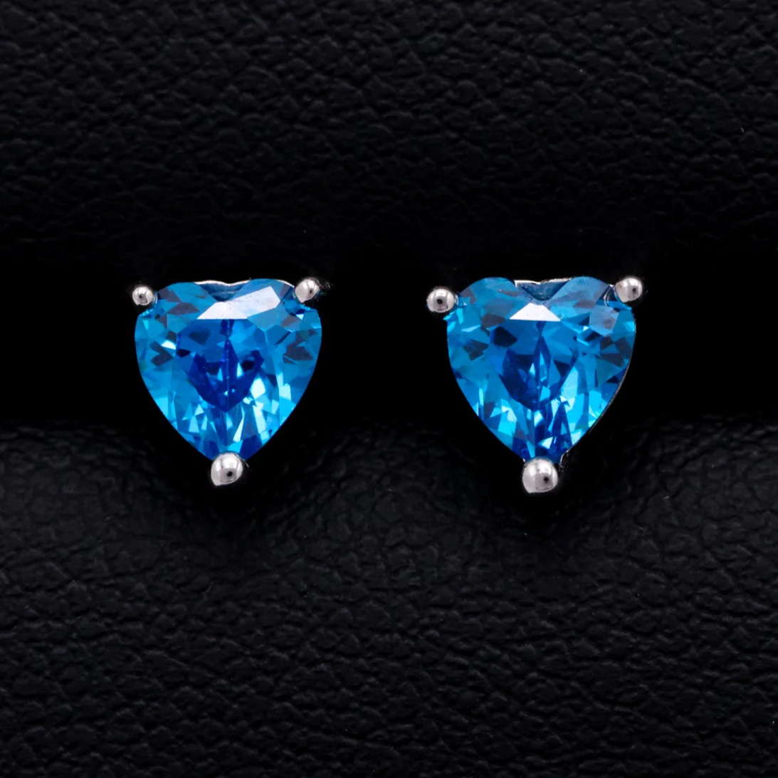 Blue Heart Cut Diamond Stud Earrings - 925 Silver