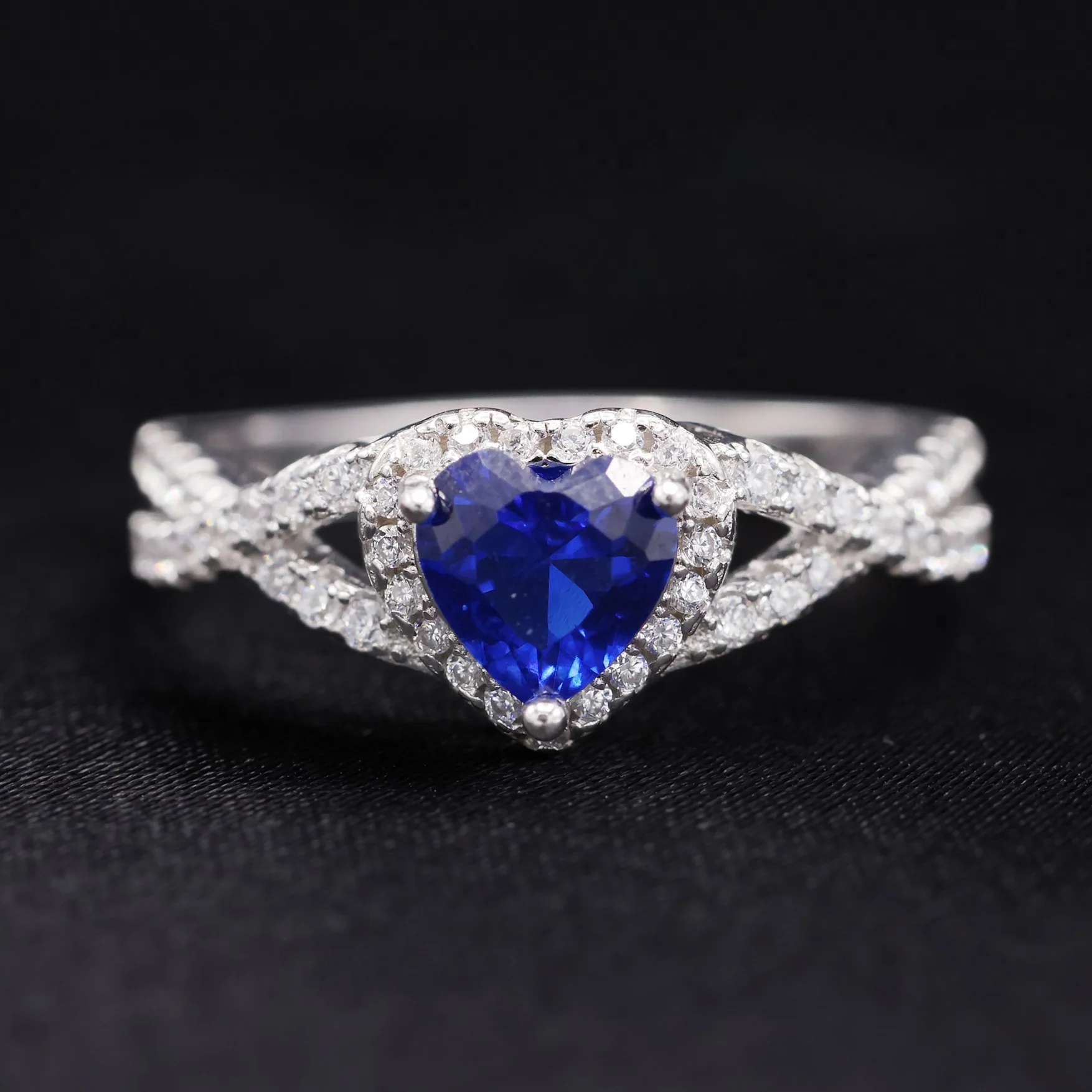 Blue Heart Infinity CZ Diamond Ring - 925 Silver