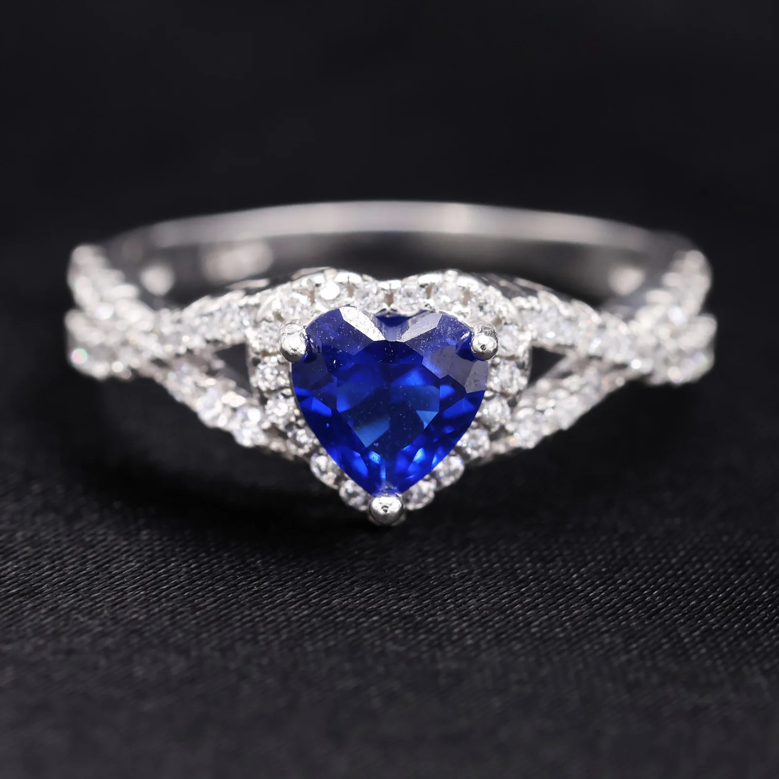 Blue Heart Infinity CZ Diamond Ring - 925 Silver - Image 2