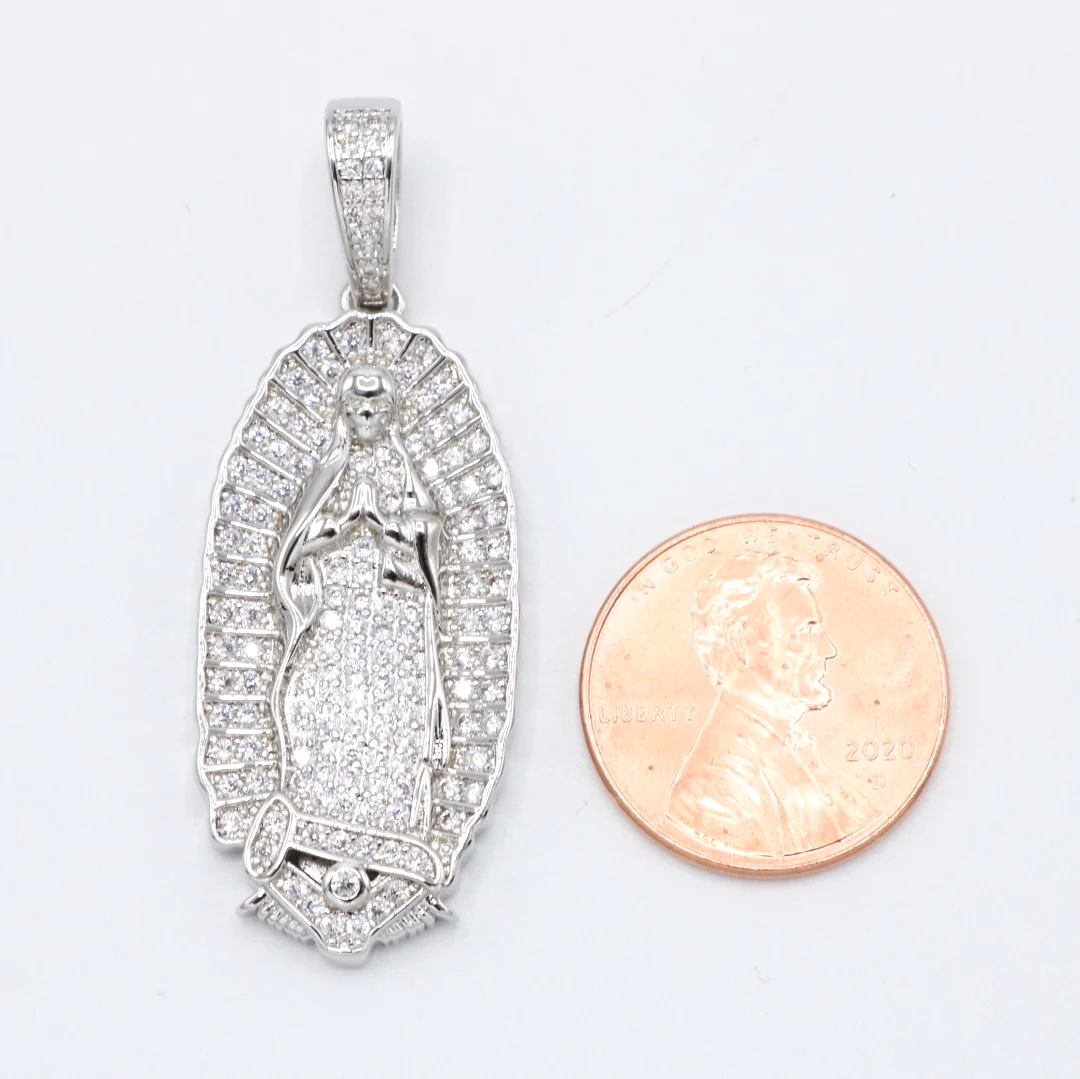 Iced out Virgin Mary Pendant - White Gold - Image 3