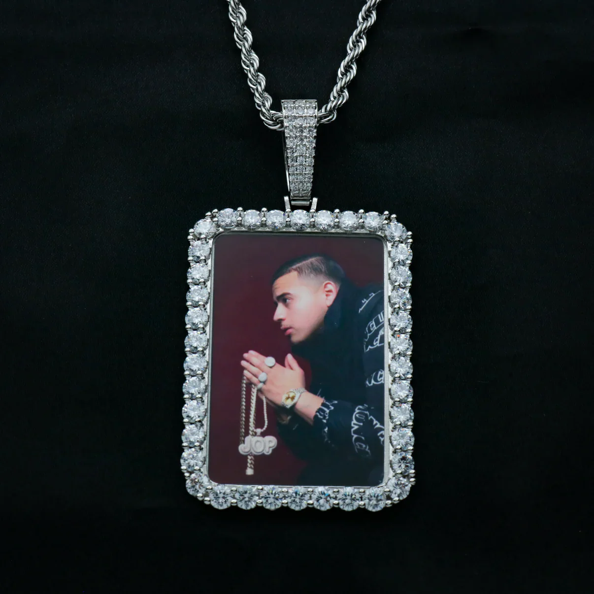 Custom Moissanite Rectangle Photo Pendant - 925 Silver - Image 3