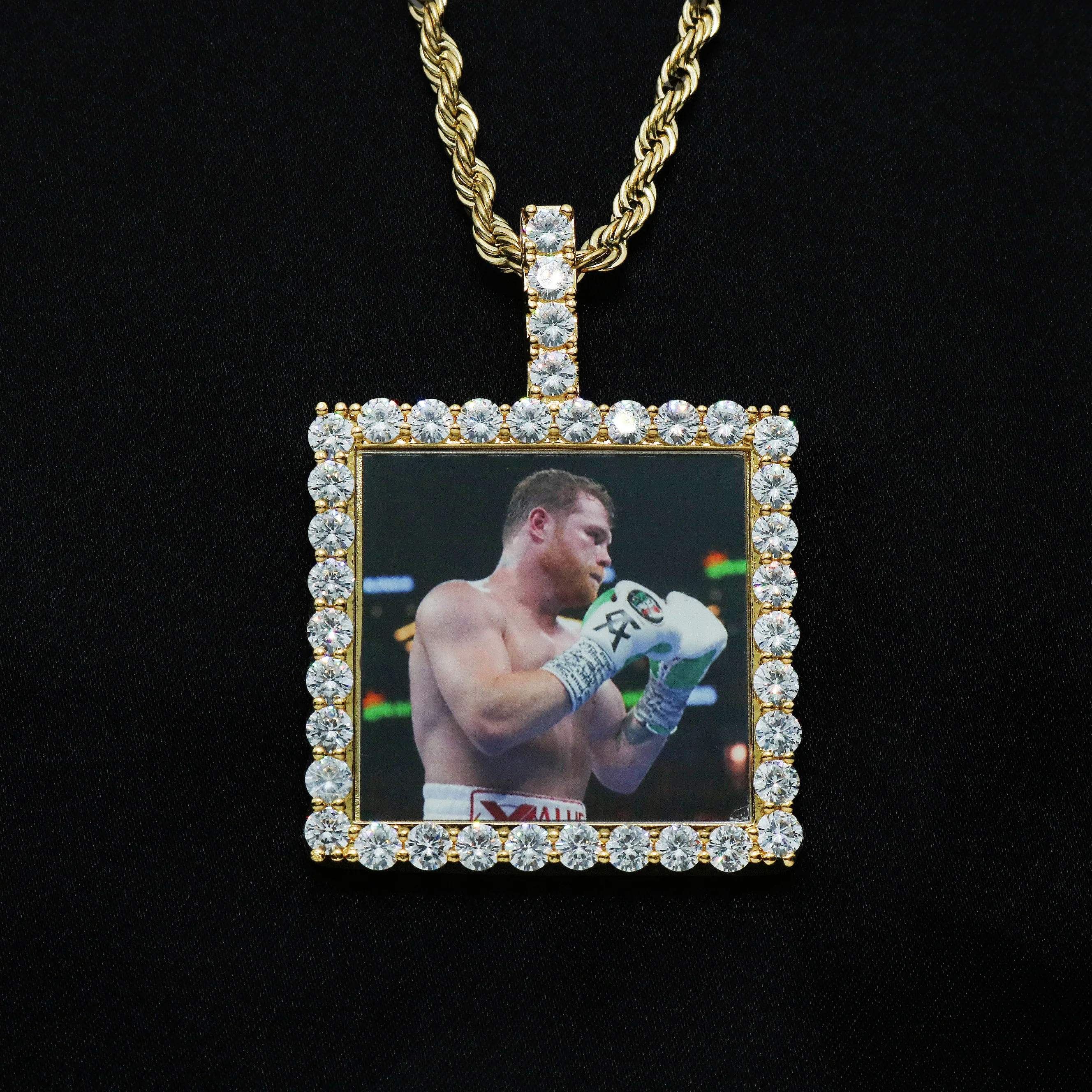 Custom Square Photo Pendant - Gold - Image 2