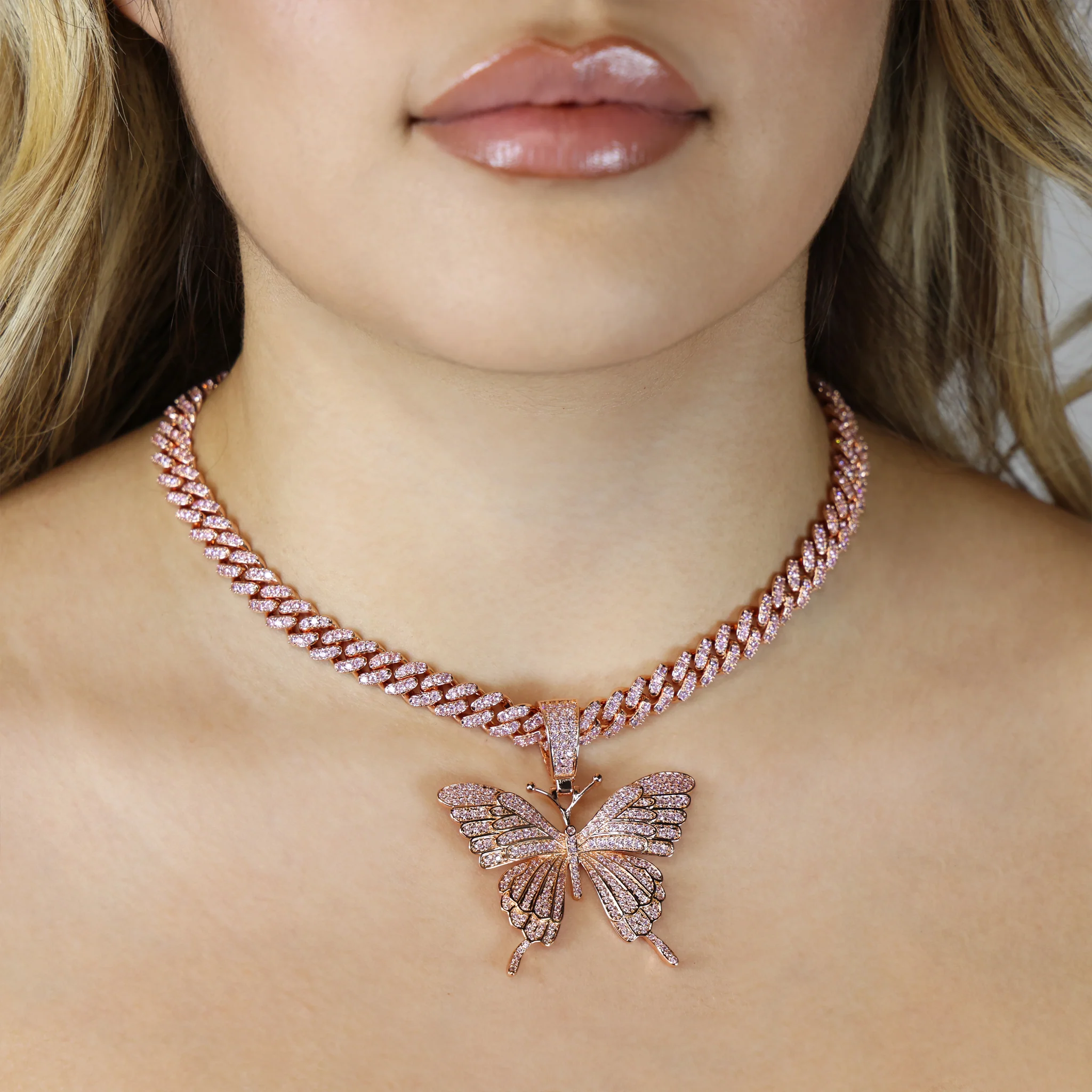 Iced Butterfly Pendant - Rose Gold - Image 3