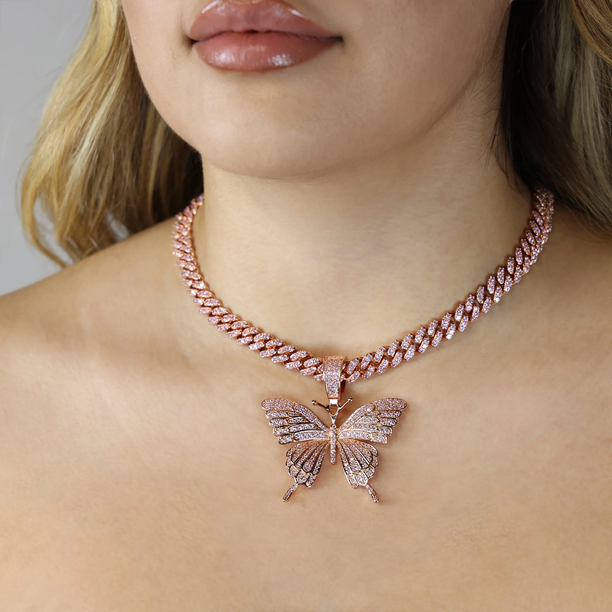 Iced Butterfly Pendant - Rose Gold - Image 4
