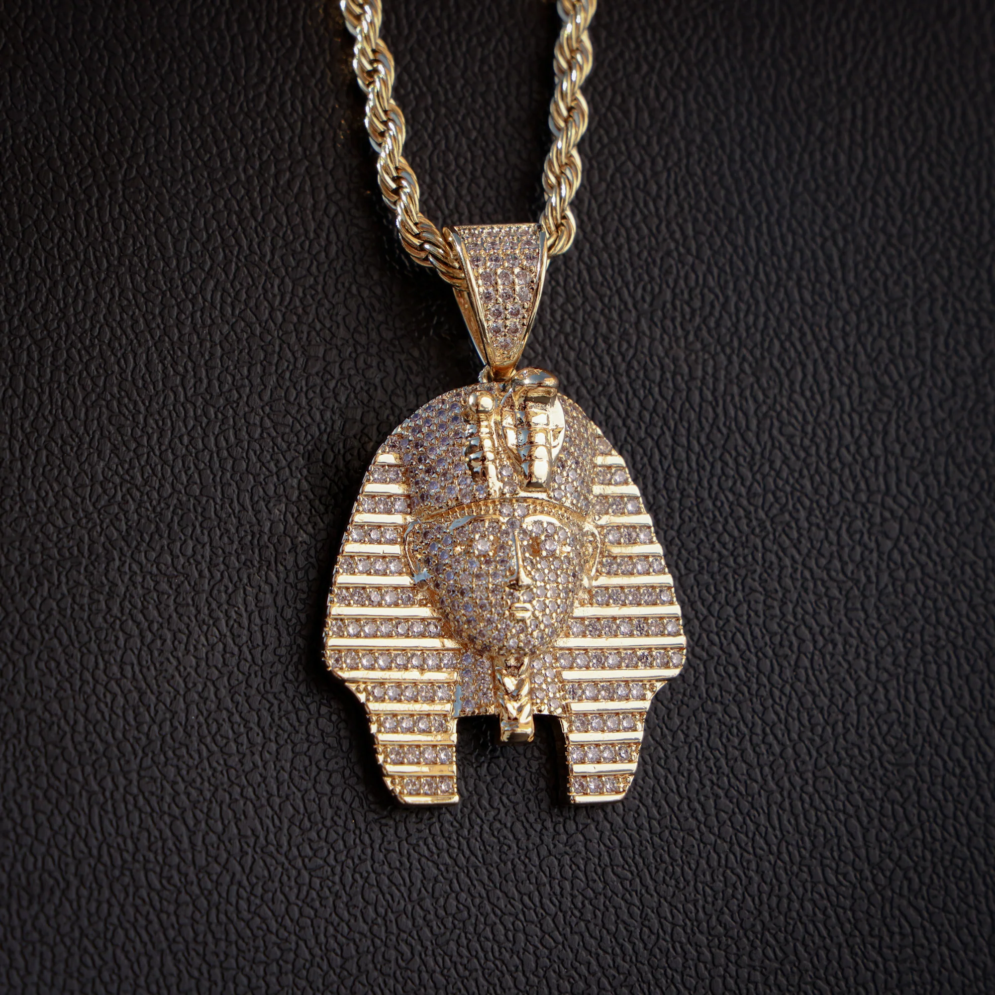 Fully Iced Egyptian Pharaoh Pendant - Gold - Image 2