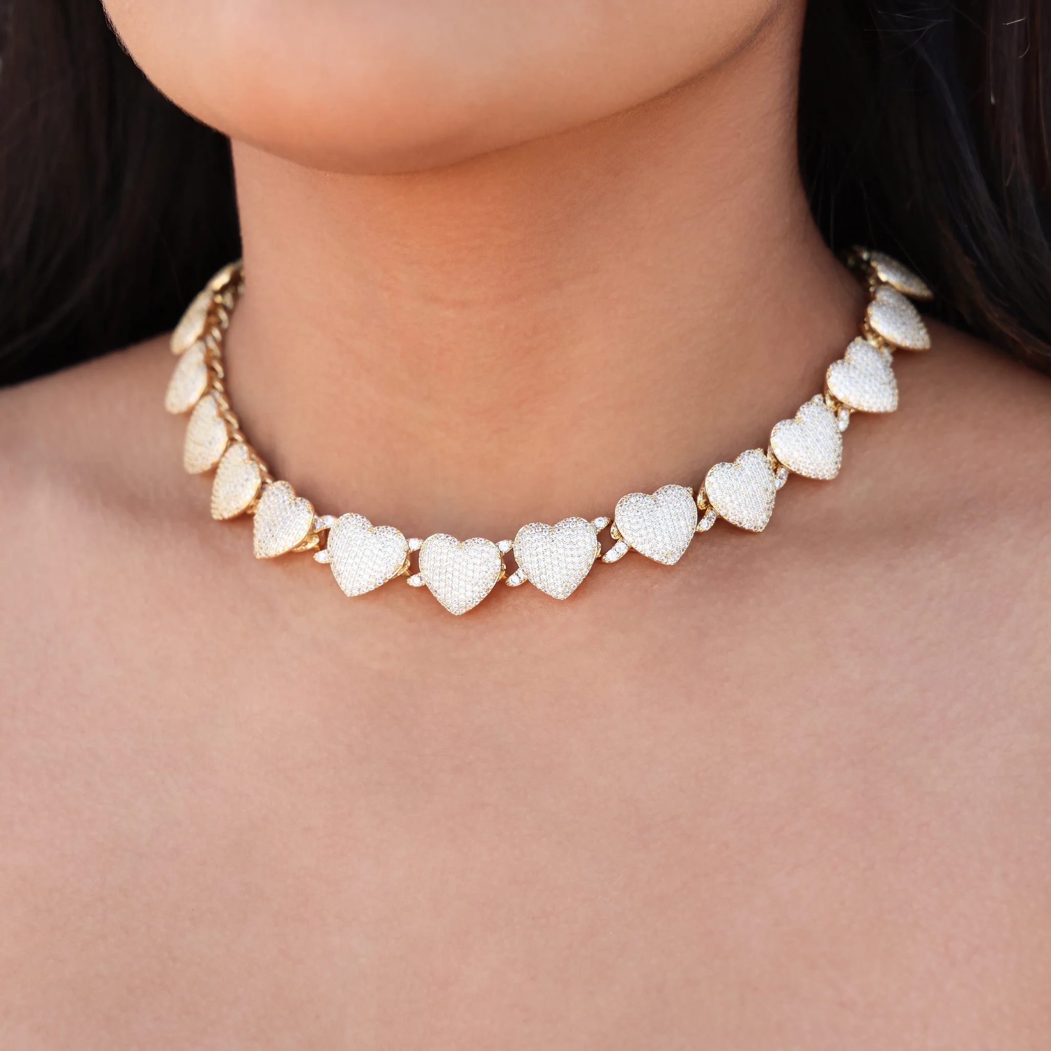 Fully Iced Heart Necklace - Gold - Image 2