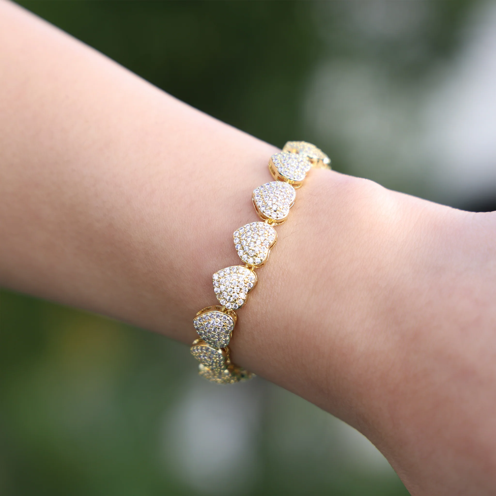 Fully Iced Out Heart Bracelet - Gold - Image 3