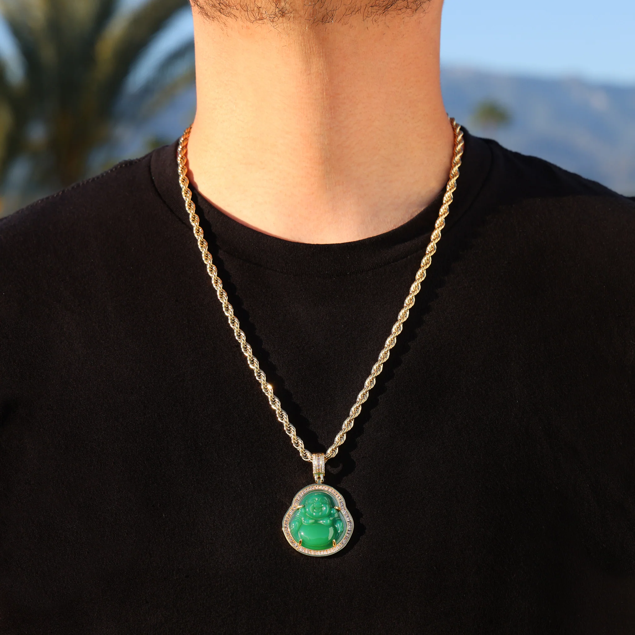 Green Buddha Baguette Pendant - Gold - Image 2