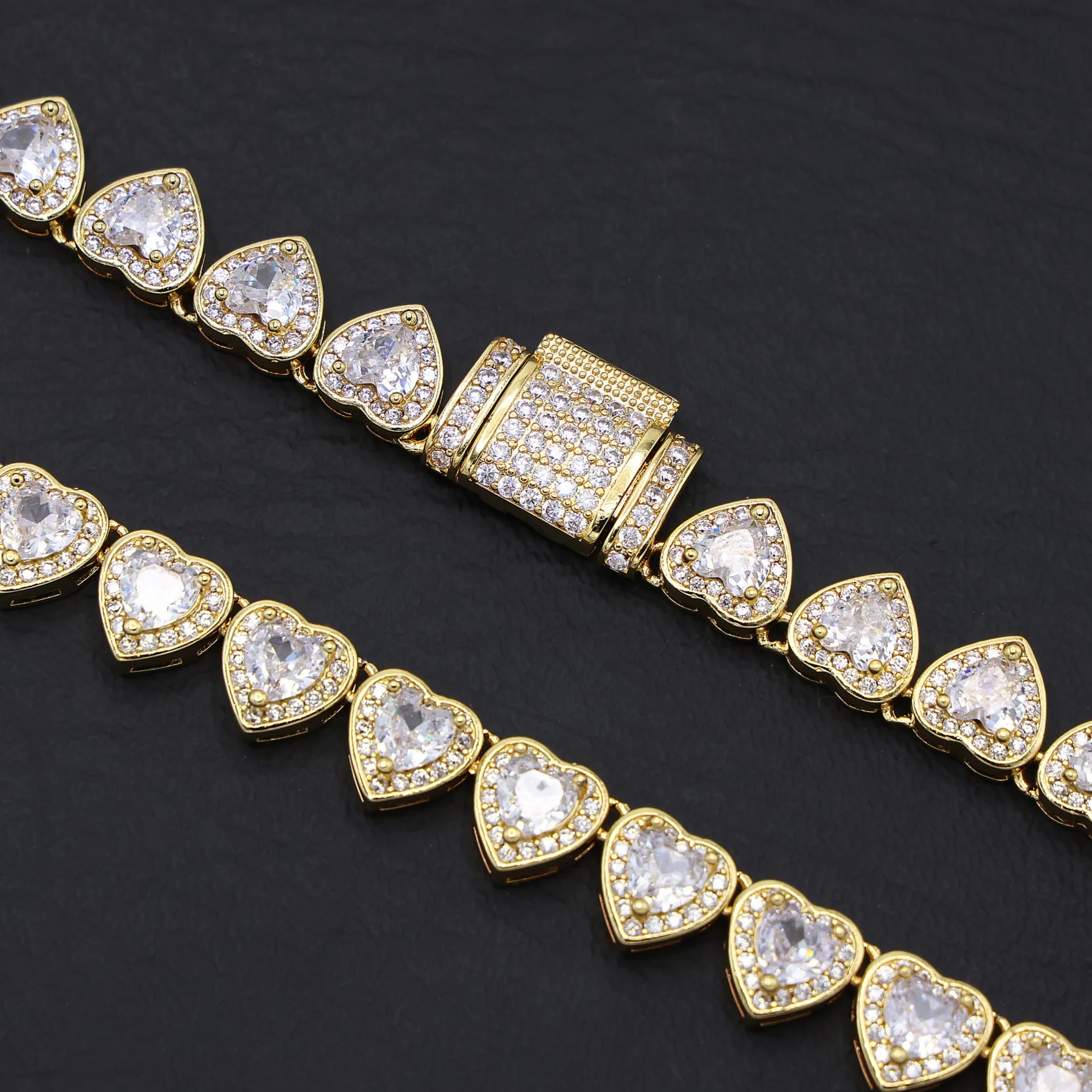 Heart Diamond Clustered Tennis Necklace - Gold - Image 5