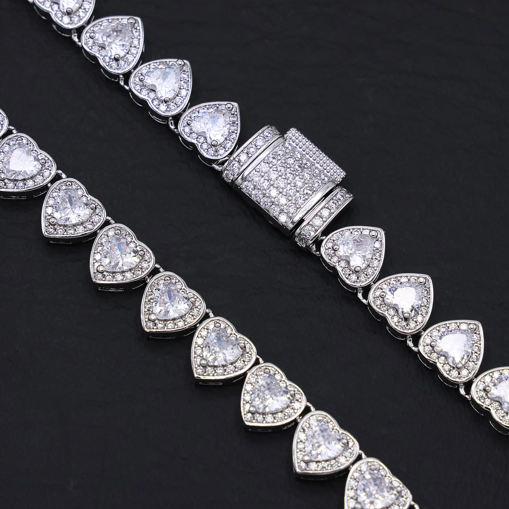 Heart Diamond Clustered Tennis Necklace - White Gold - Image 5