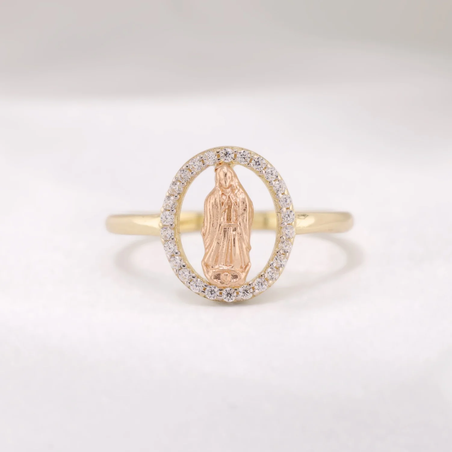 Iced 2-Tone Virgin Mary Ring - 14k Gold