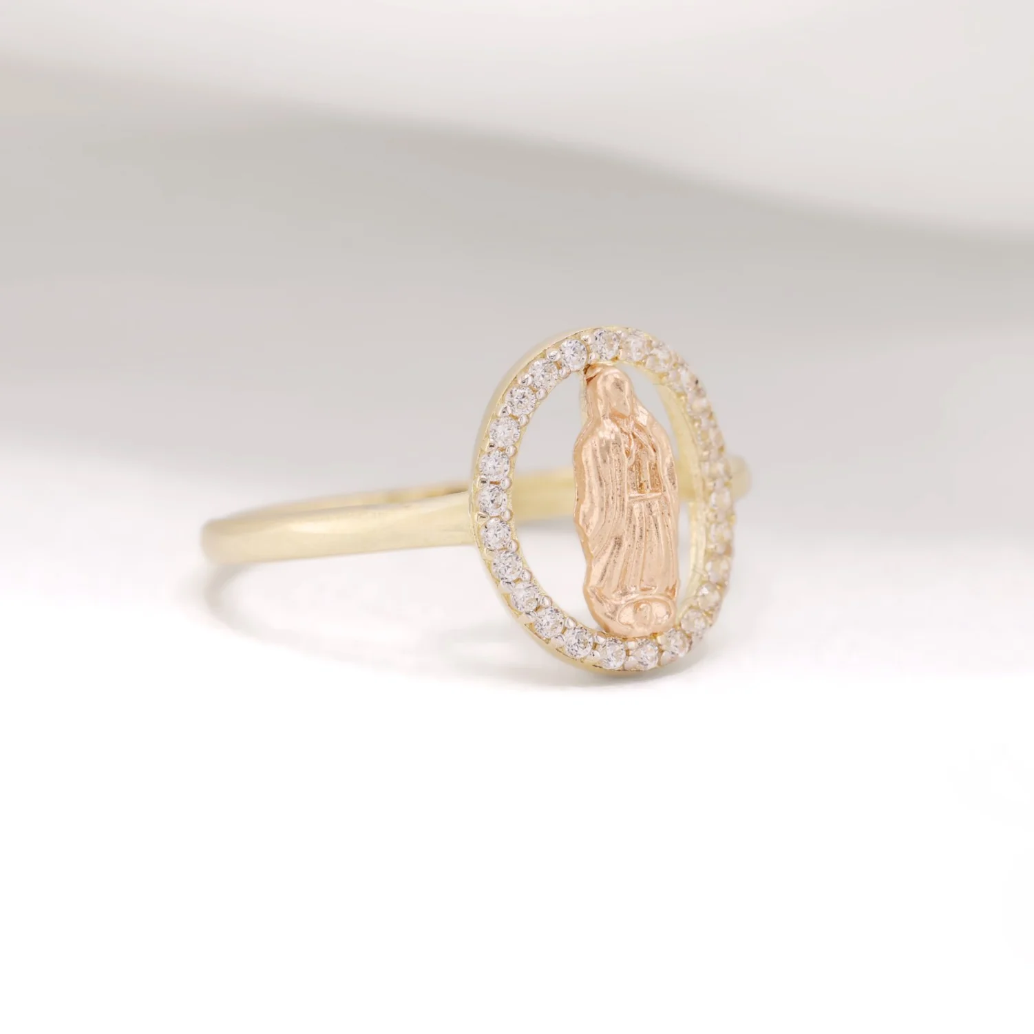 Iced 2-Tone Virgin Mary Ring - 14k Gold - Image 2