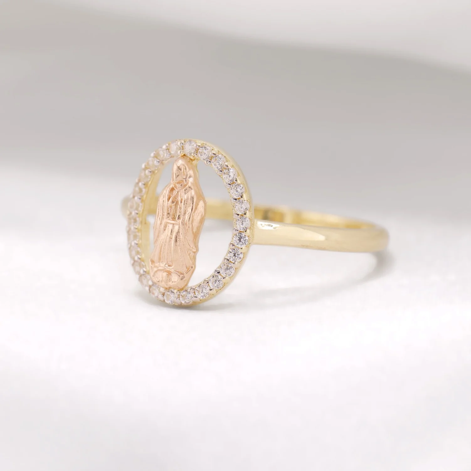 Iced 2-Tone Virgin Mary Ring - 14k Gold - Image 3