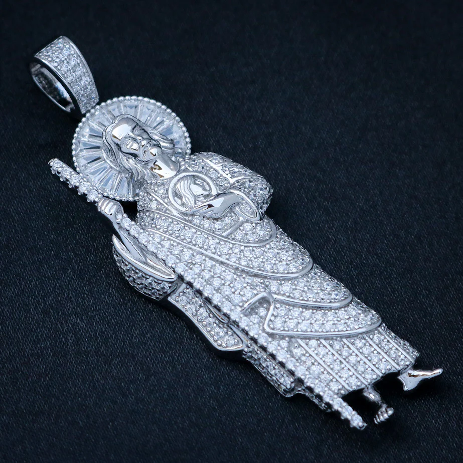 Iced Baguette San Judas Pendant - 925 Silver - Image 3