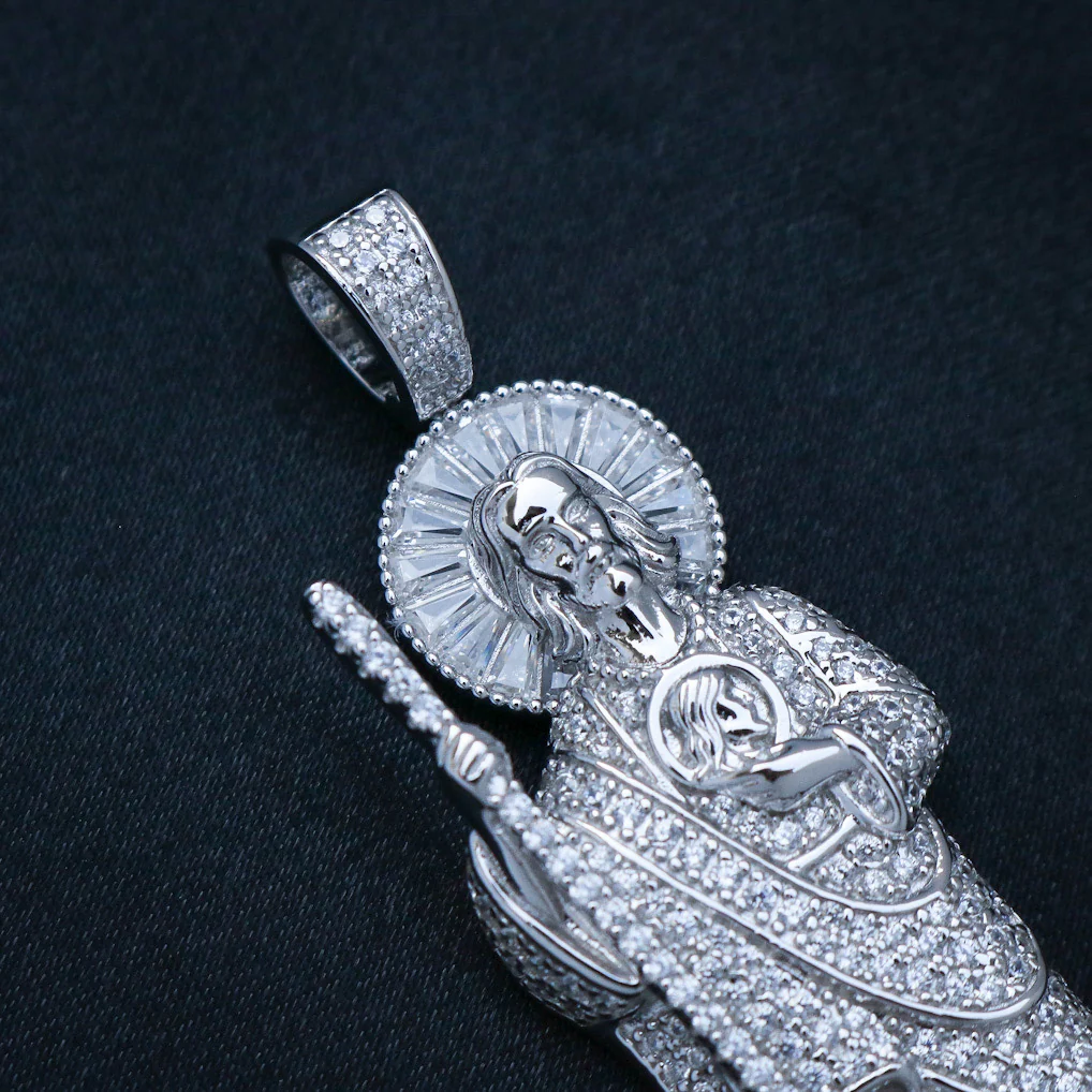 Iced Baguette San Judas Pendant - 925 Silver - Image 5