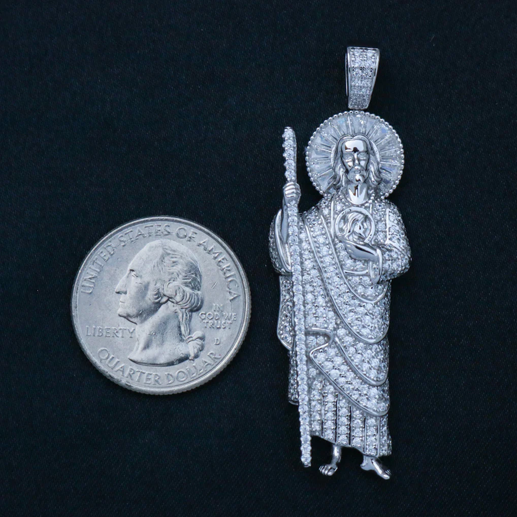 Iced Baguette San Judas Pendant - 925 Silver - Image 7