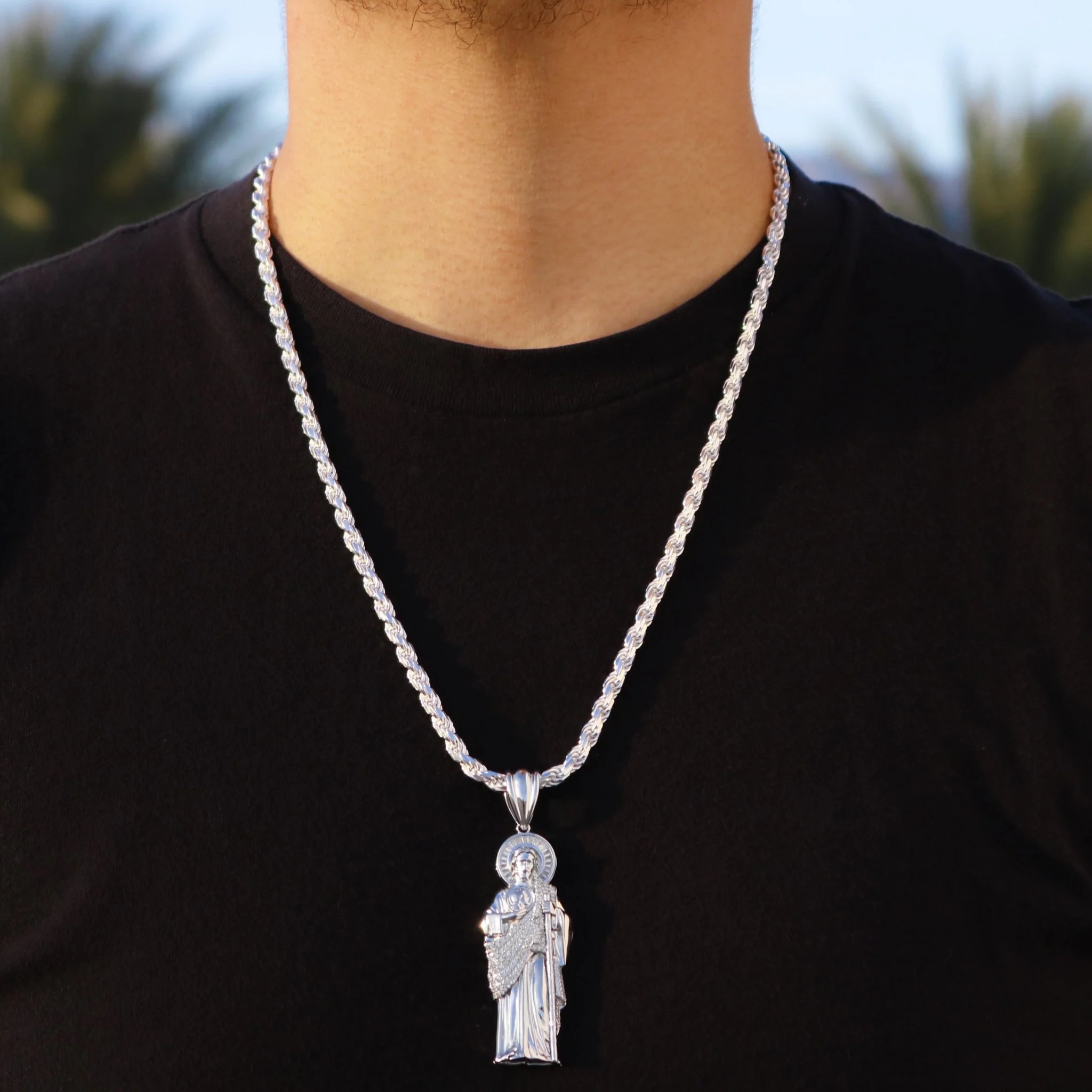 Iced Big San Judas Pendant - 925 Silver - Image 3