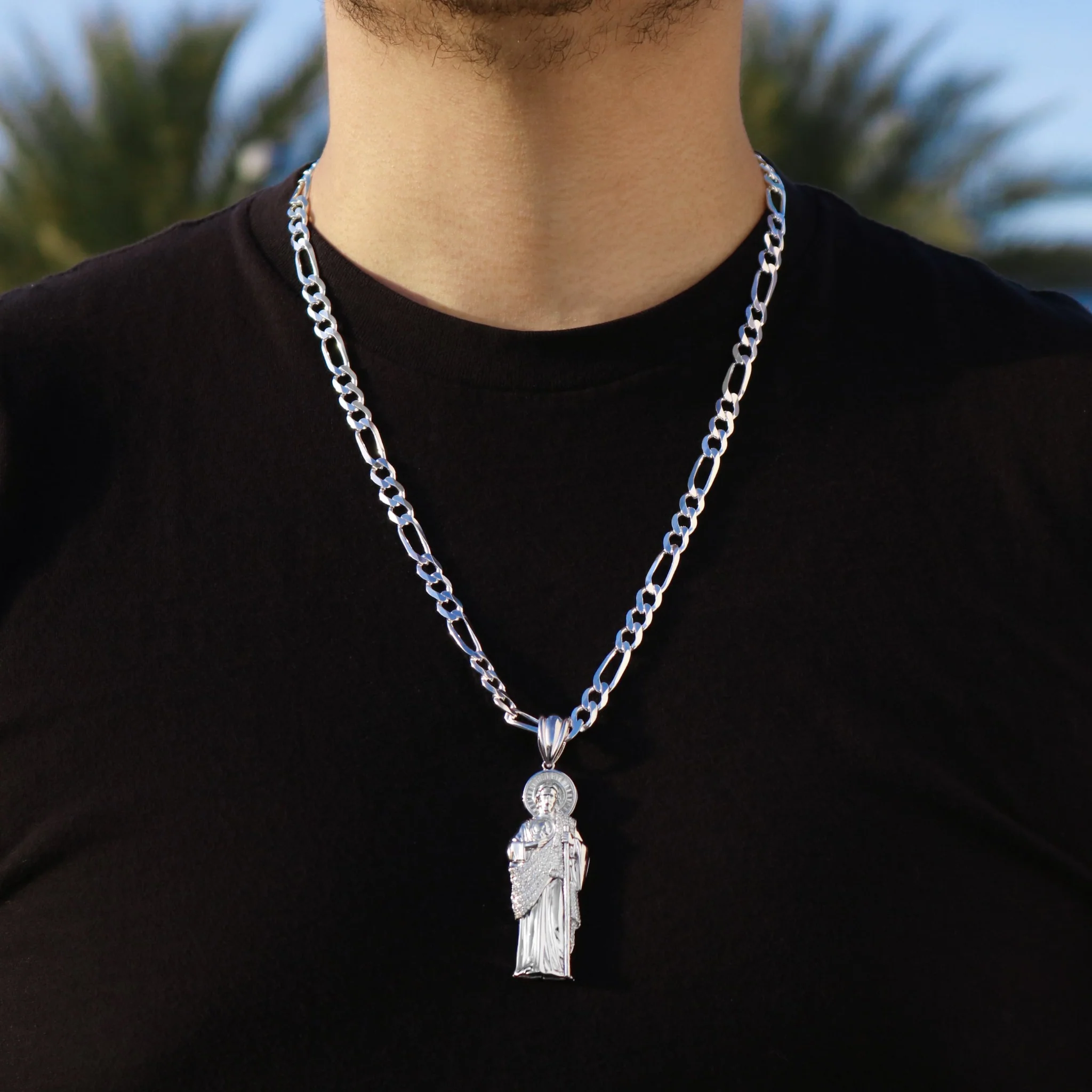 Iced Big San Judas Pendant - 925 Silver - Image 4
