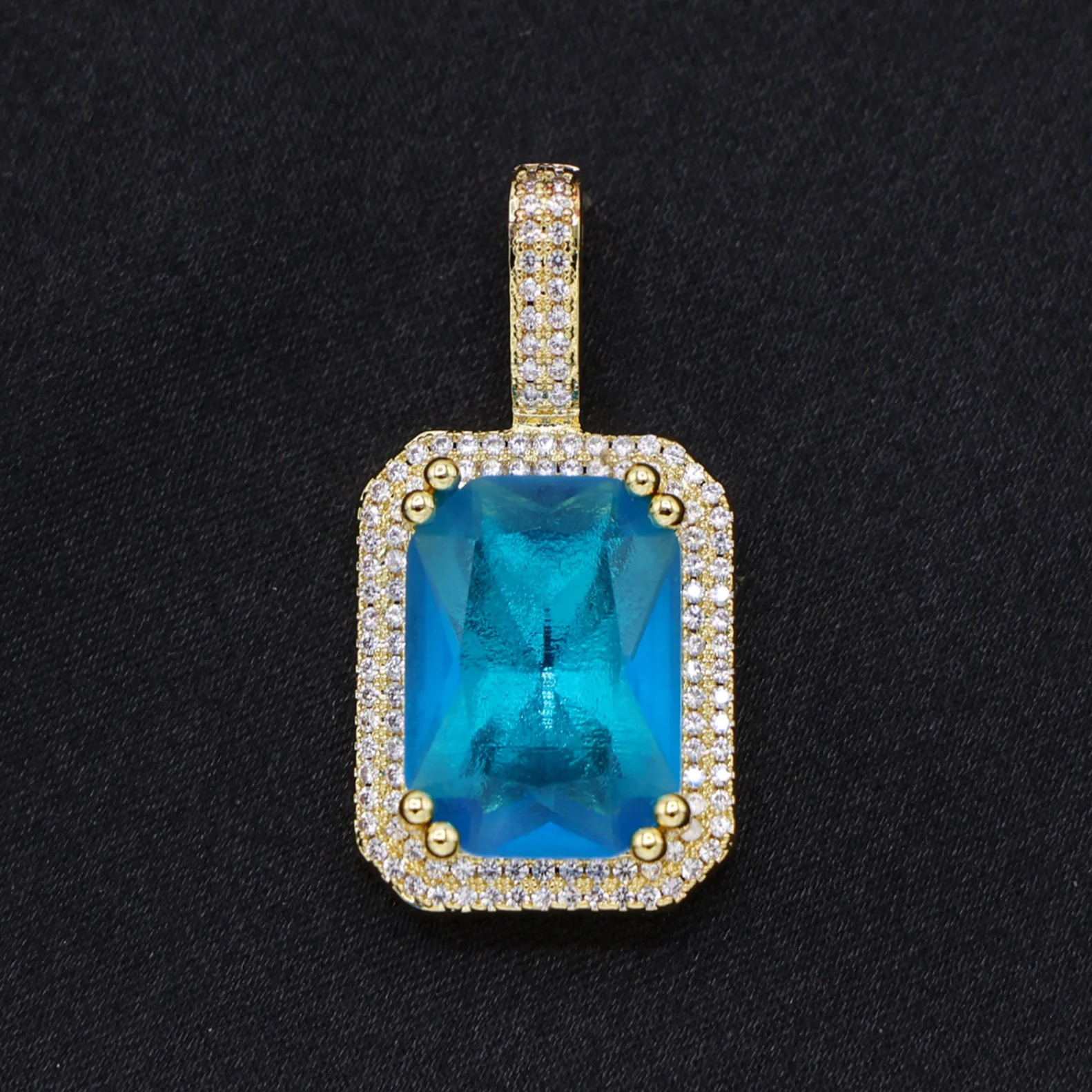 Iced Blue Stone Pendant - Gold