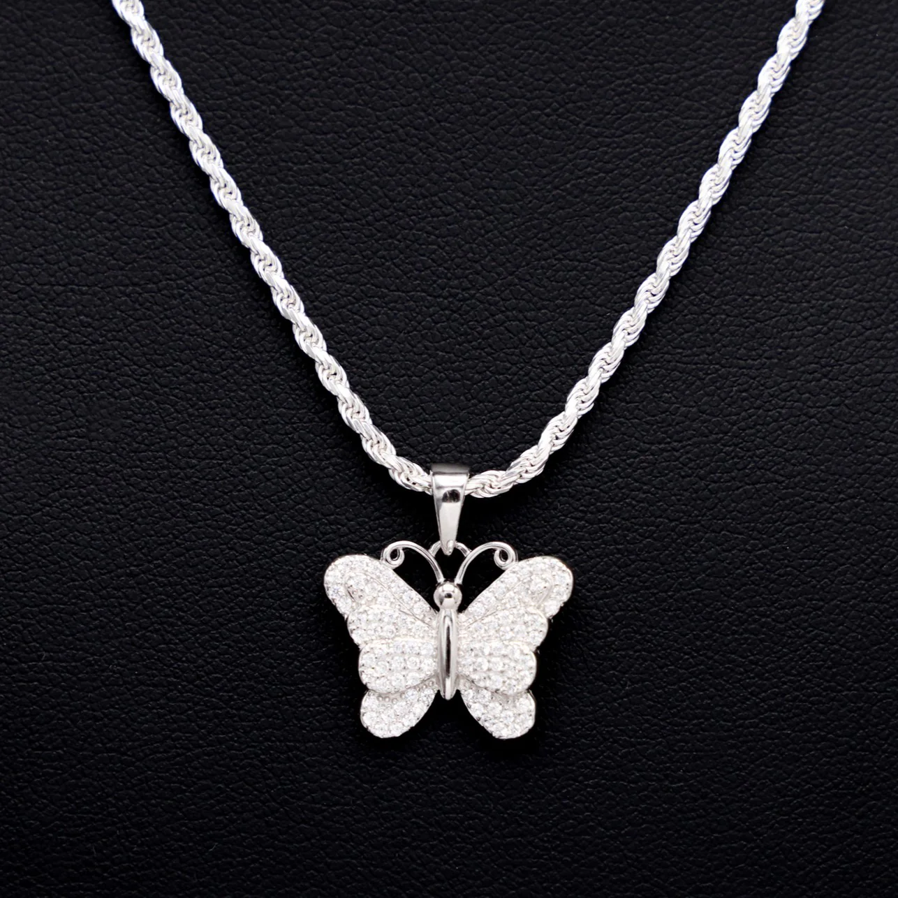 Iced Butterfly Pendant - 925 Silver - Image 2
