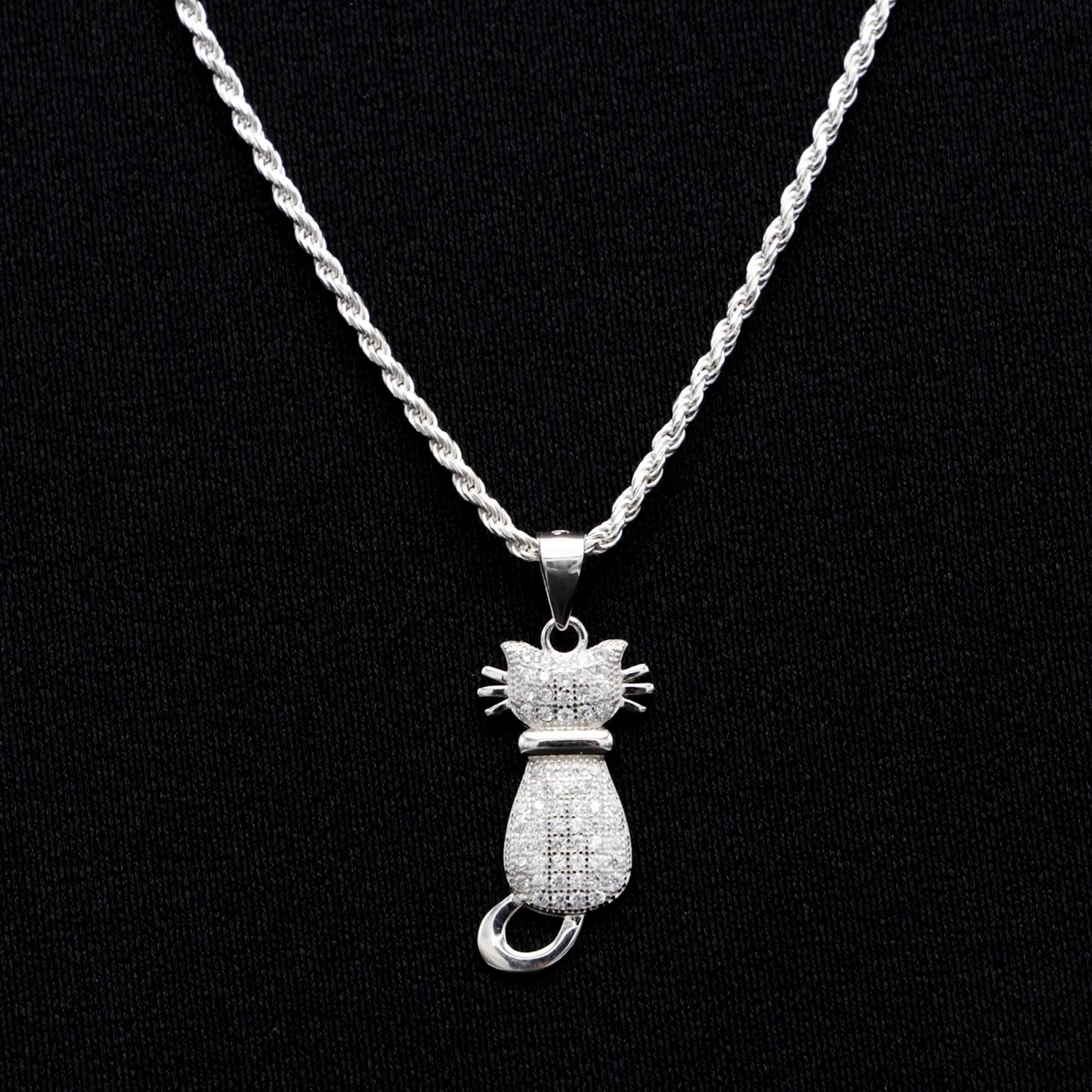 Small Iced Cat Pendant - 925 Silver - Image 2