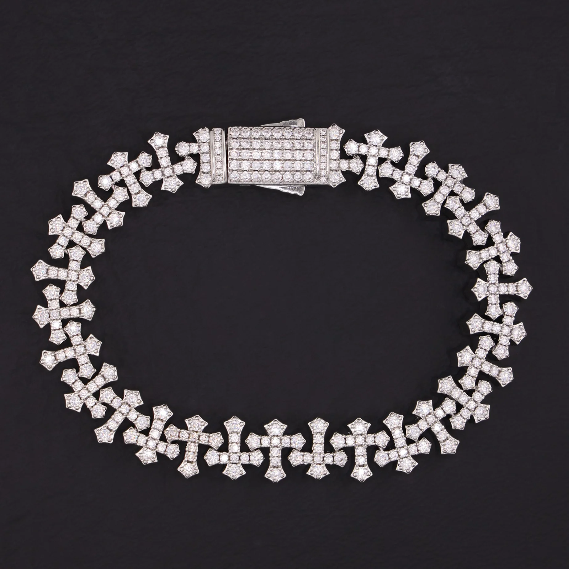 Iced Cross Bracelet - White Gold - Image 2