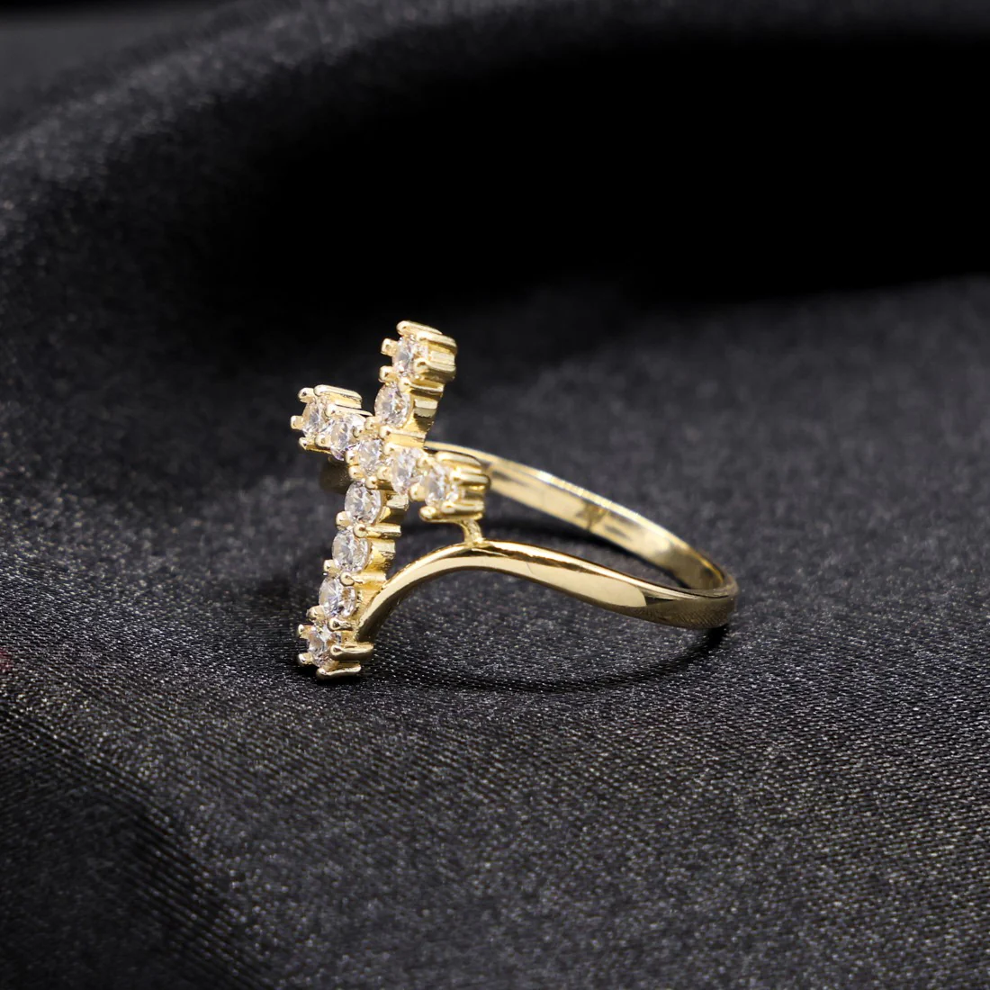 Iced Cross Ring - 14k Gold - Image 3